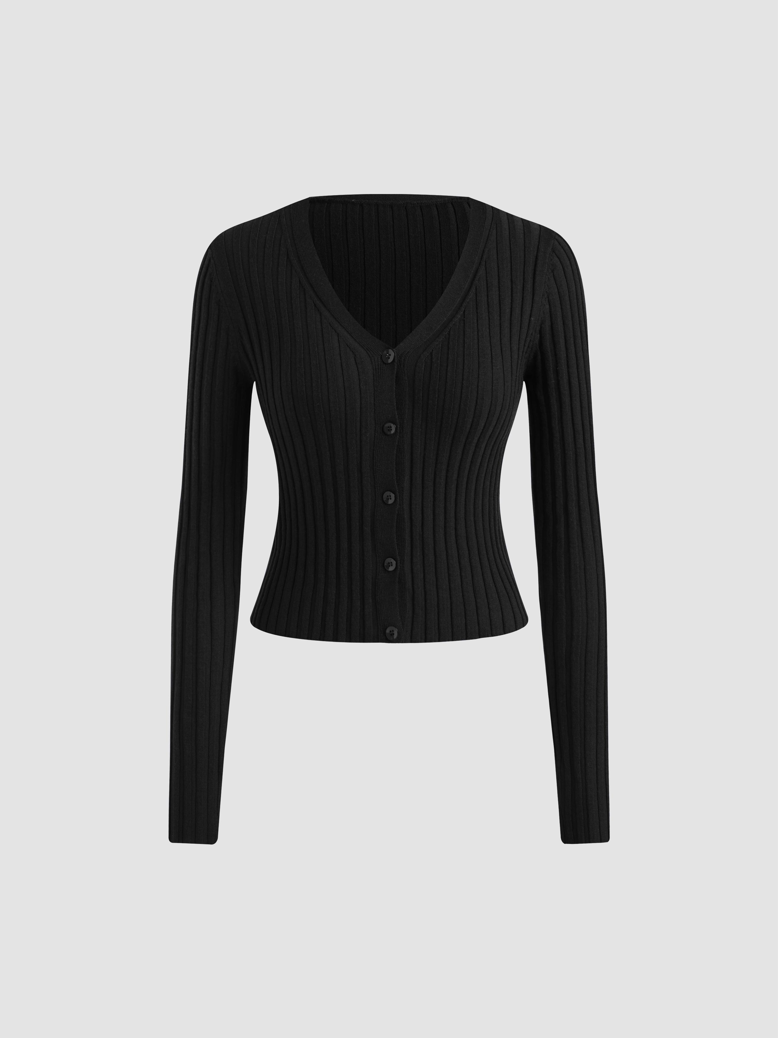 Wool-blend V-neck Solid Button Cardigan by CIDER