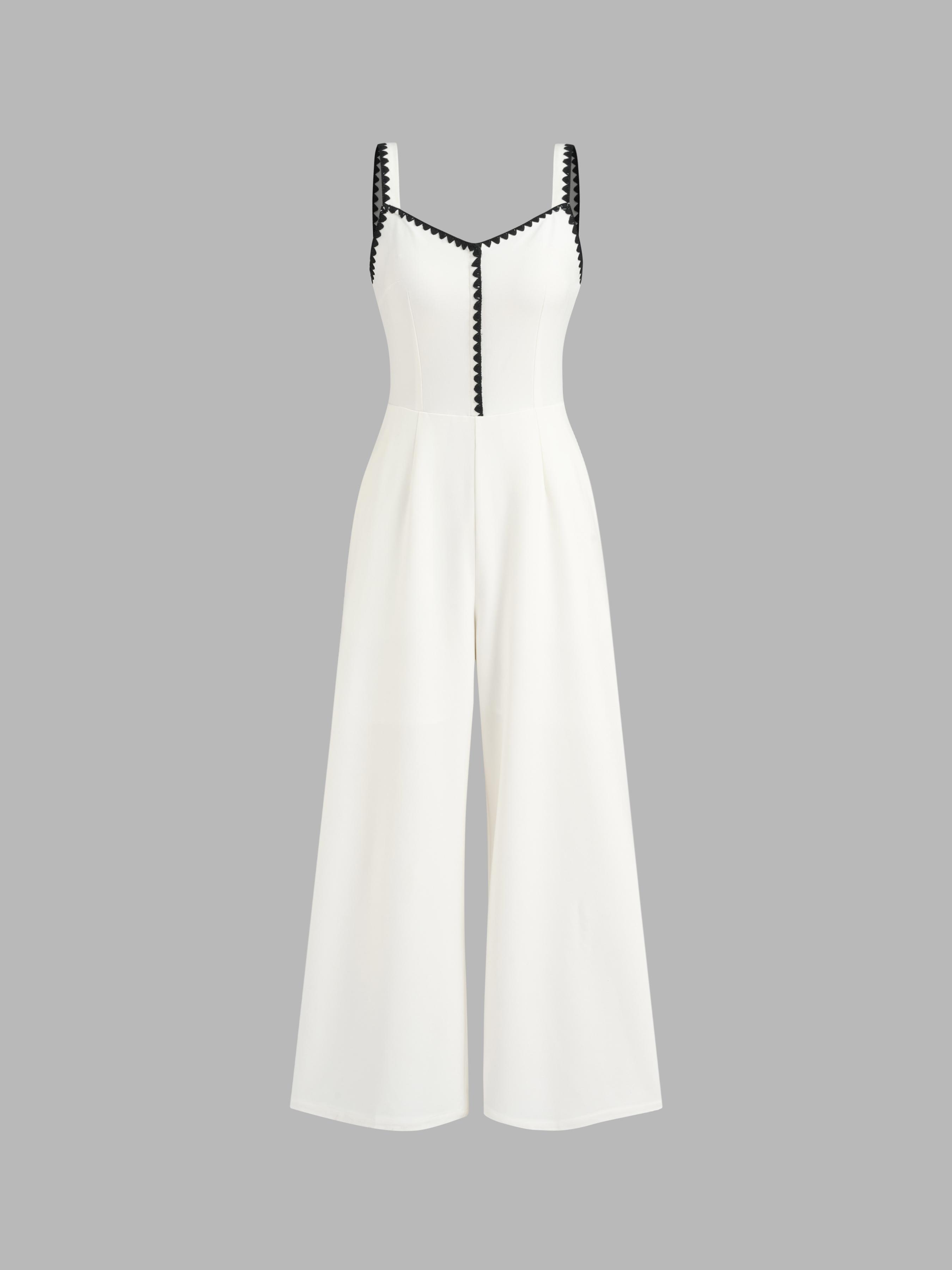 Wool-like Contrasting Binding Pocket Wide Leg Jumpsuit by CIDER