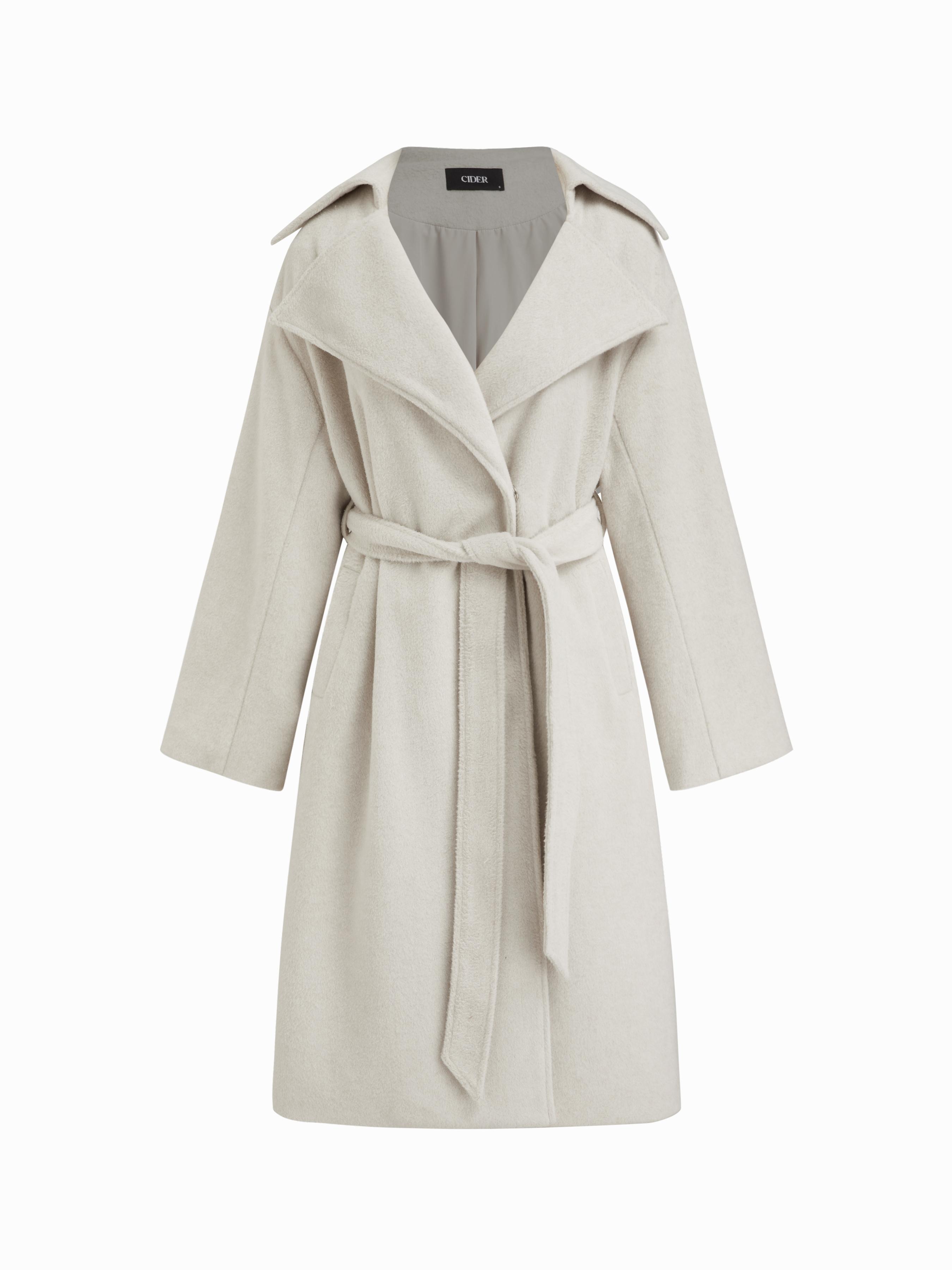 Wool-look Collar Long Sleeve Oversized Coat With Belt by CIDER