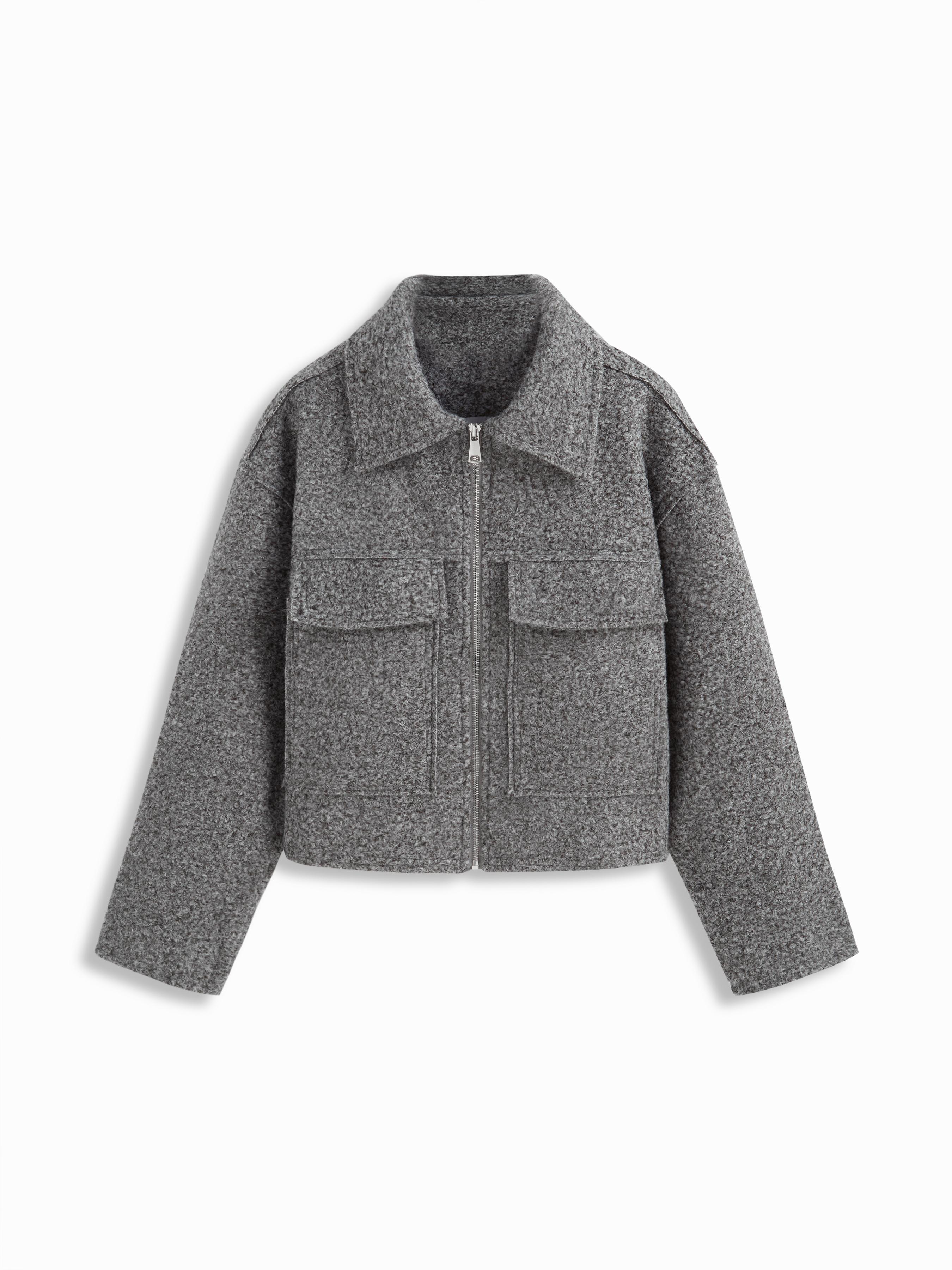Wool-look Collar Zip Through Oversized Jacket by CIDER