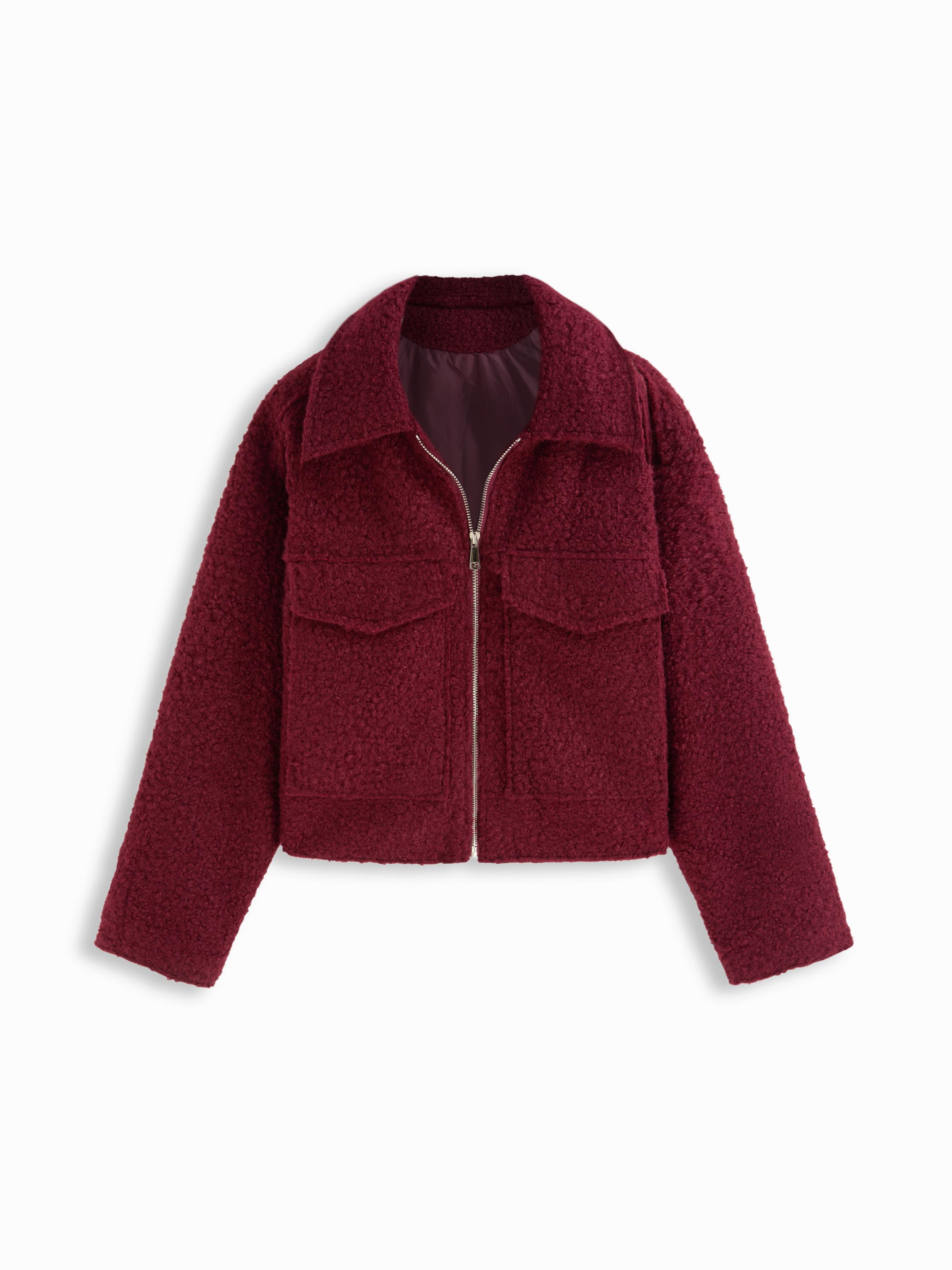 Wool-look Collar Zip Through Oversized Jacket by CIDER