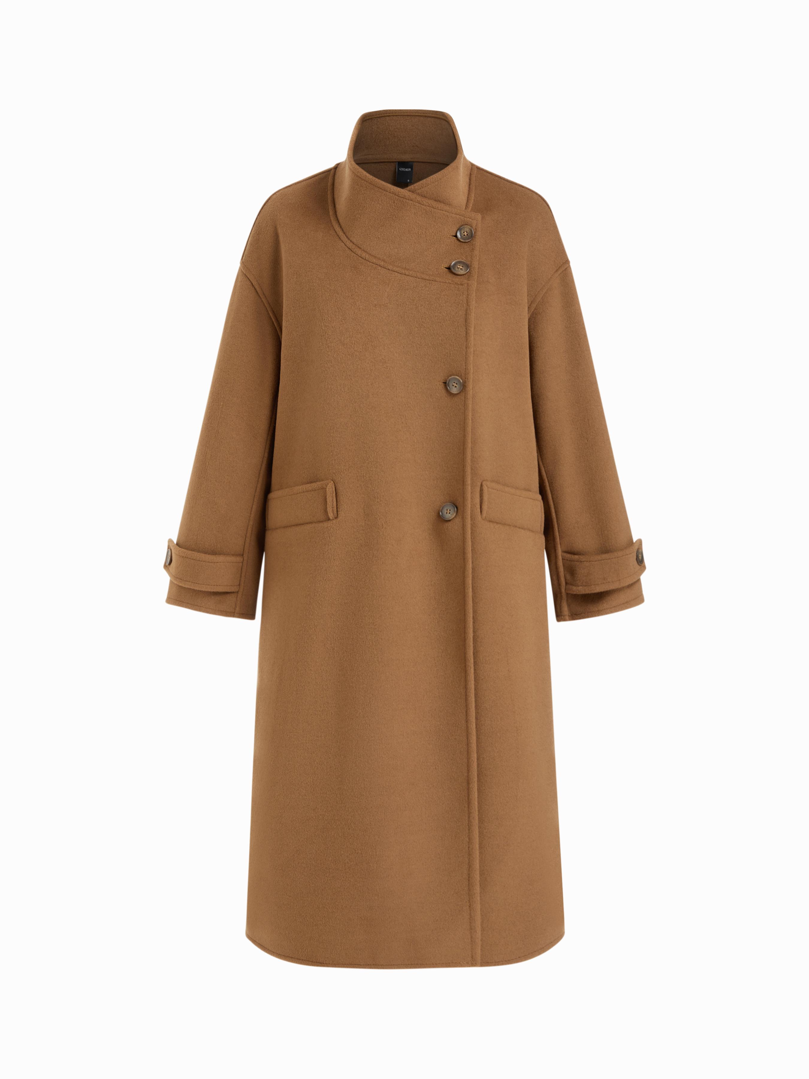 Wool-look Funnel Neck Button Longline Trench Coat by CIDER