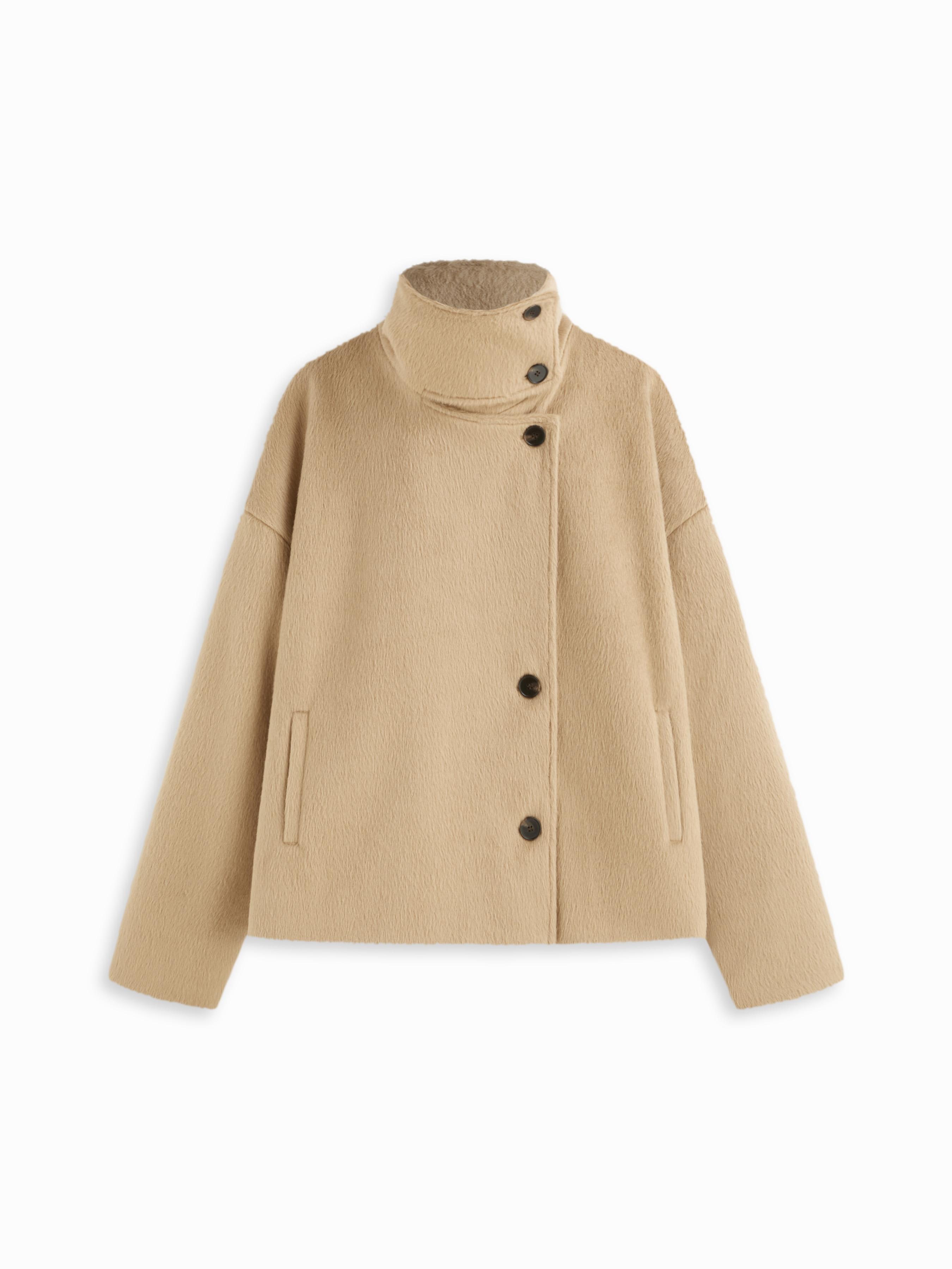 Wool-look Funnel Neck Long Sleeve Oversized Jacket by CIDER