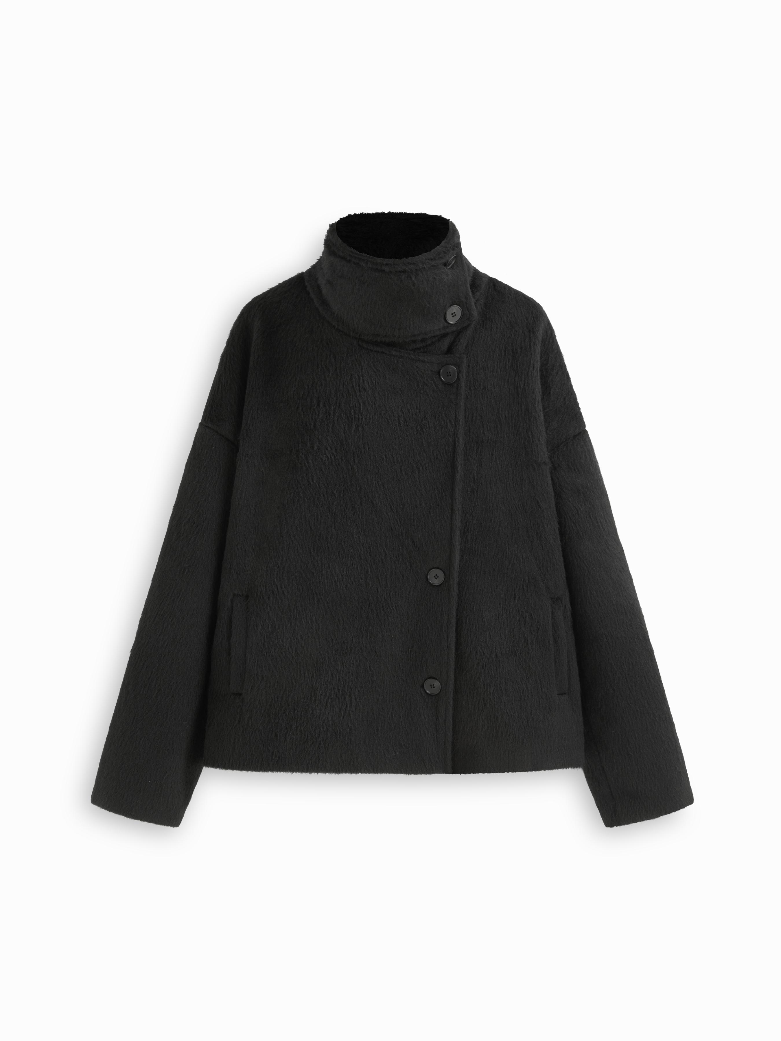 Wool-look Funnel Neck Long Sleeve Oversized Jacket by CIDER