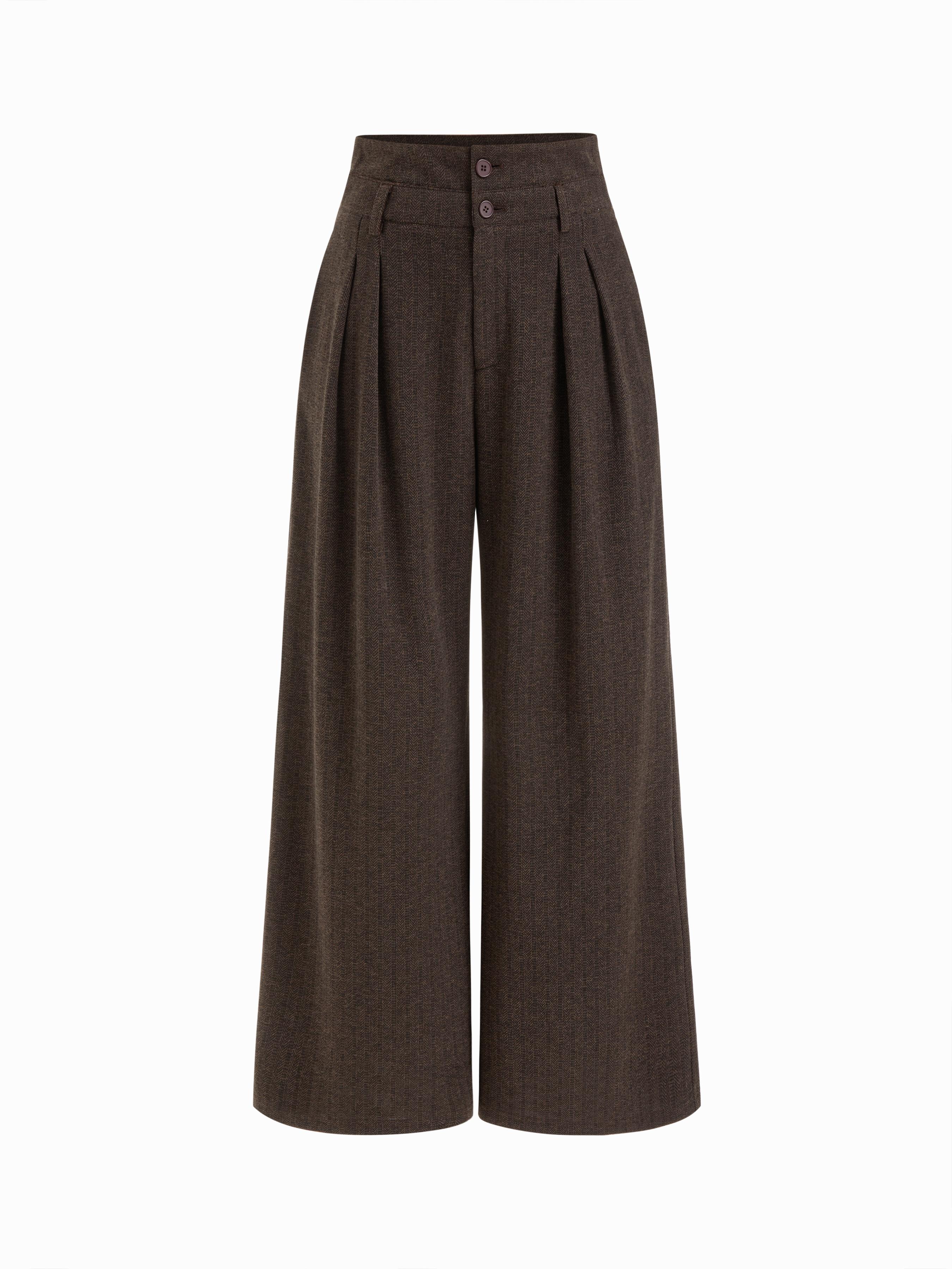 Wool-look High Rise Pleated Wide Leg Trousers by CIDER