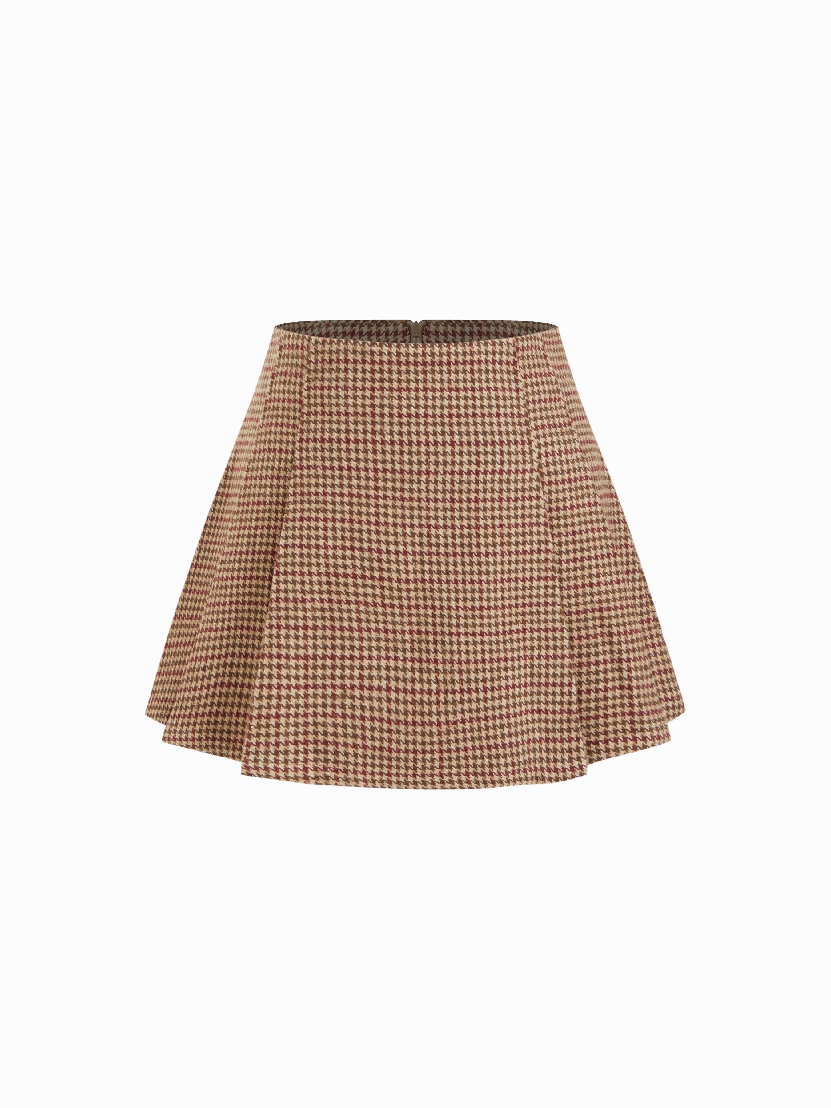 Wool-look Houndstooth Mid Rise Pleated Mini Skirt by CIDER