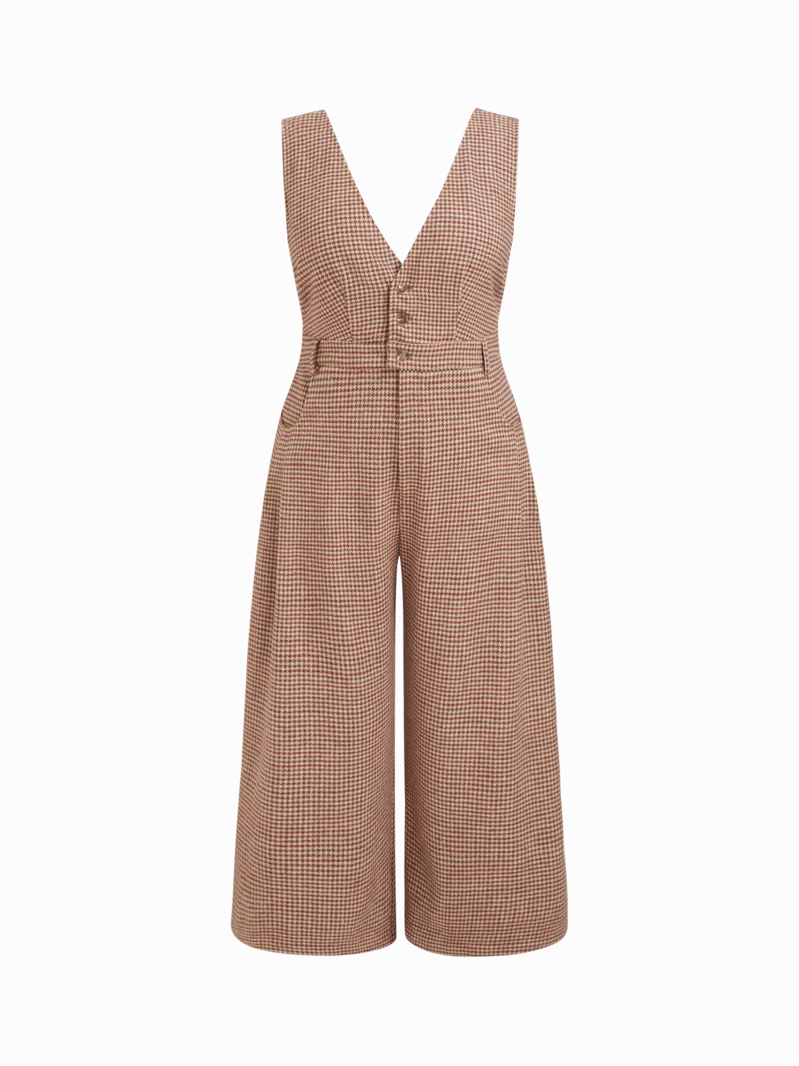 Wool-look V-neck Houndstooth Wide Leg Overalls Curve & Plus by CIDER Wool-look V-neck Houndstooth Wide Leg Overalls Curve & Plus by CIDER