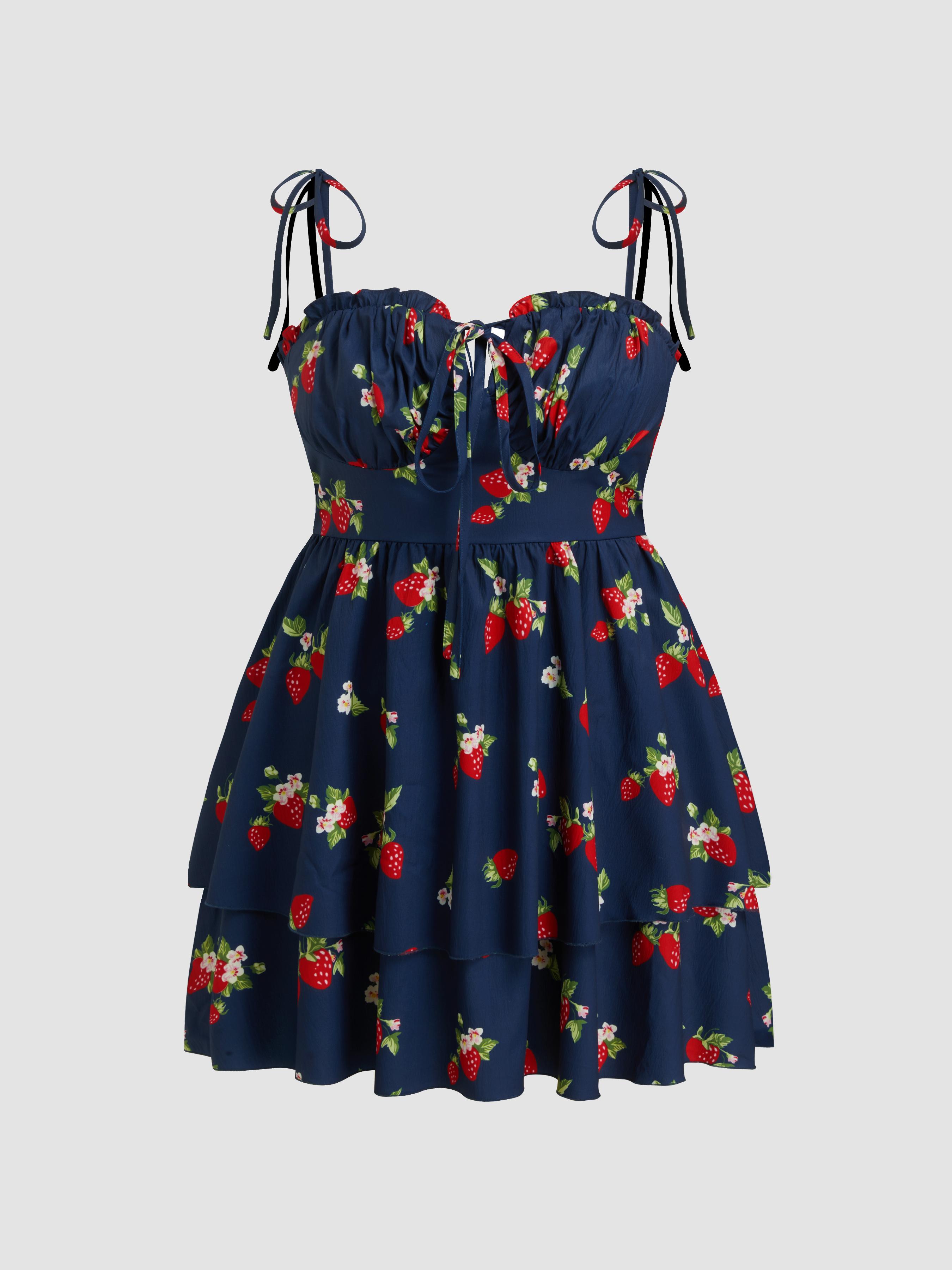 Woven Floral Ruffle Hem Knotted Layered Mini Dress Curve & Plus by CIDER