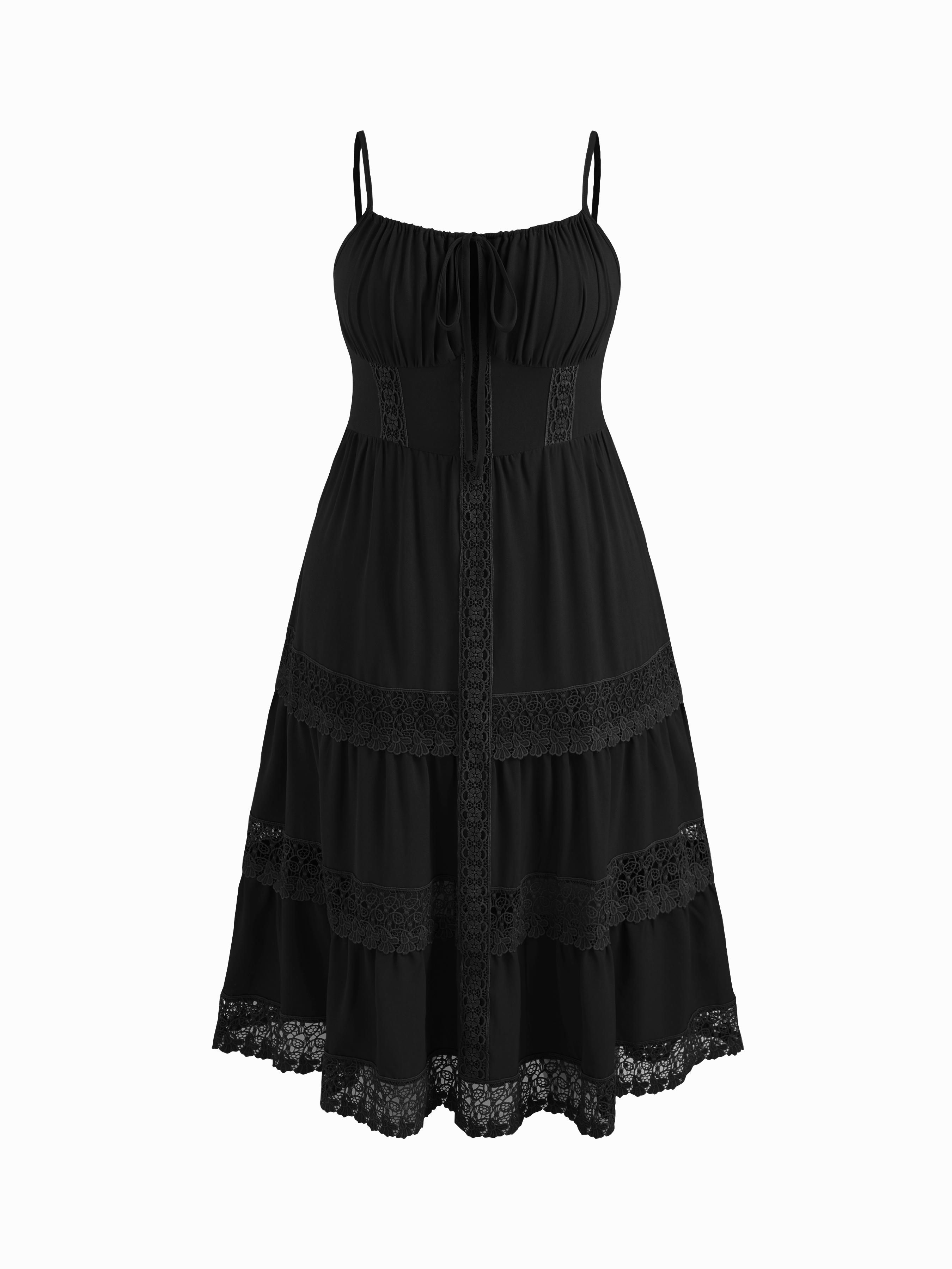 Woven Lace Trim Corset Tiered Cami Ruffle Maxi Dress Curve & Plus by CIDER
