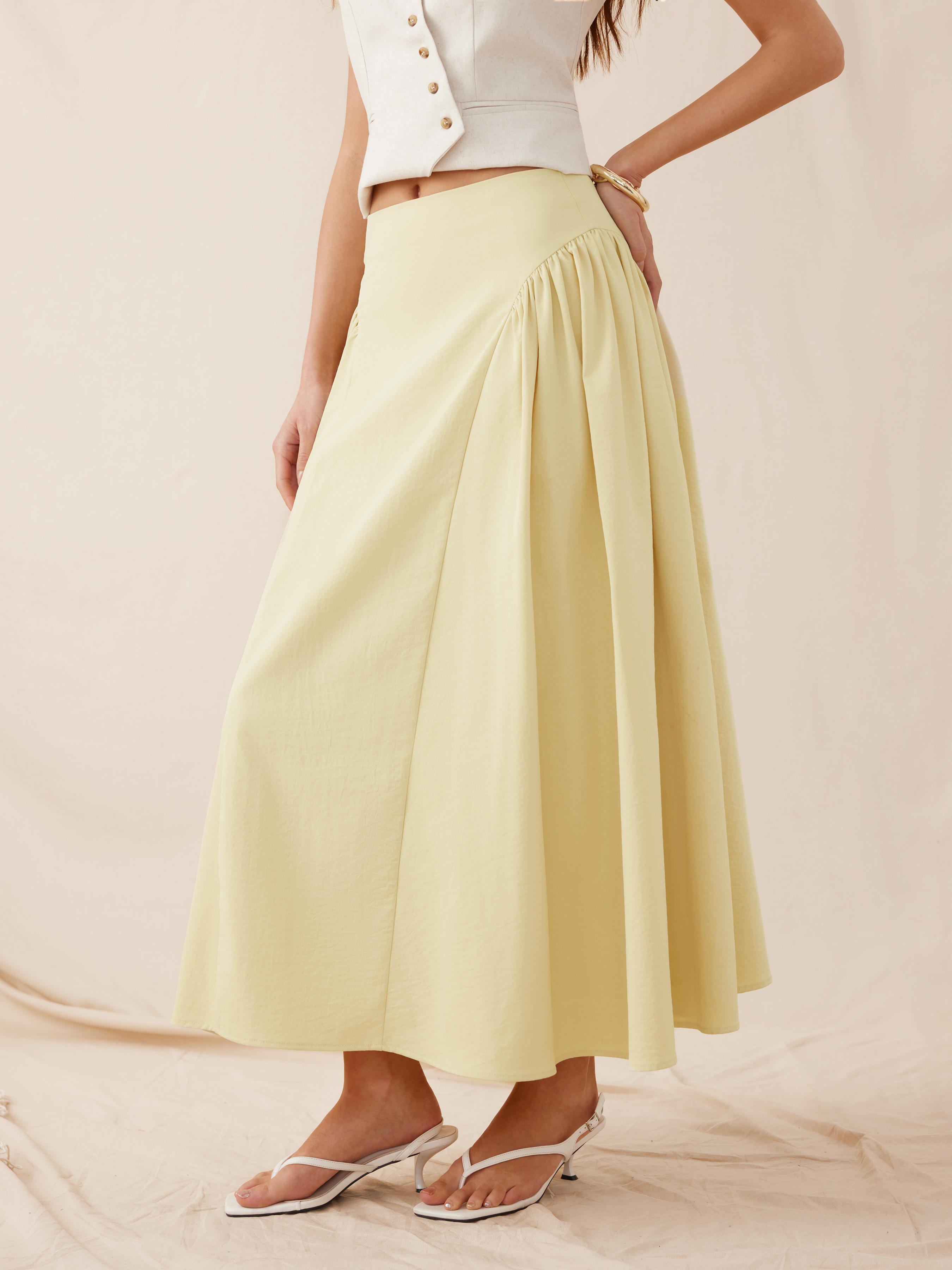 Woven Mid Rise Draped A-line Midi Skirt by CIDER