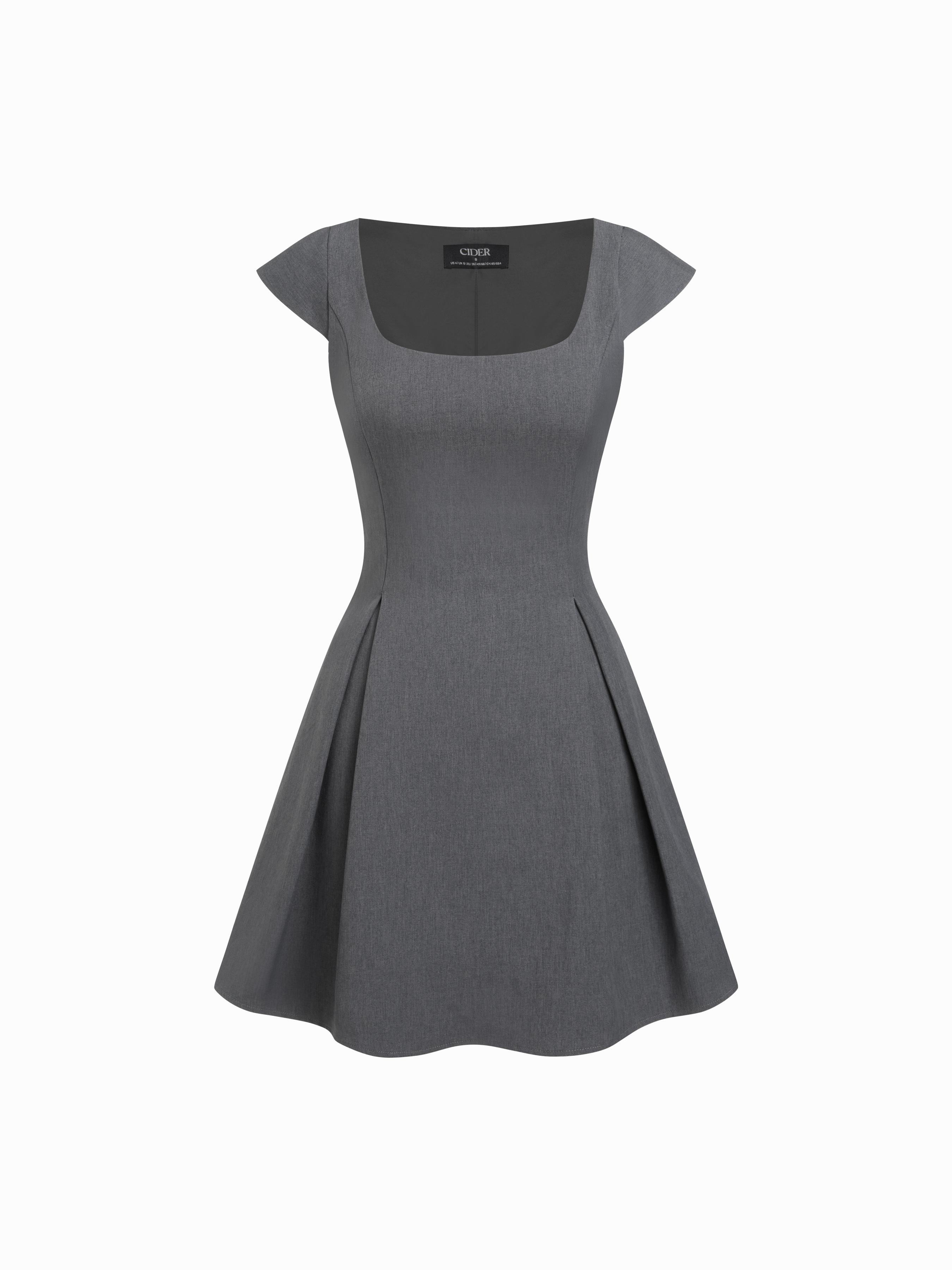 Woven Square Neck Pleated A-line Mini Dress by CIDER
