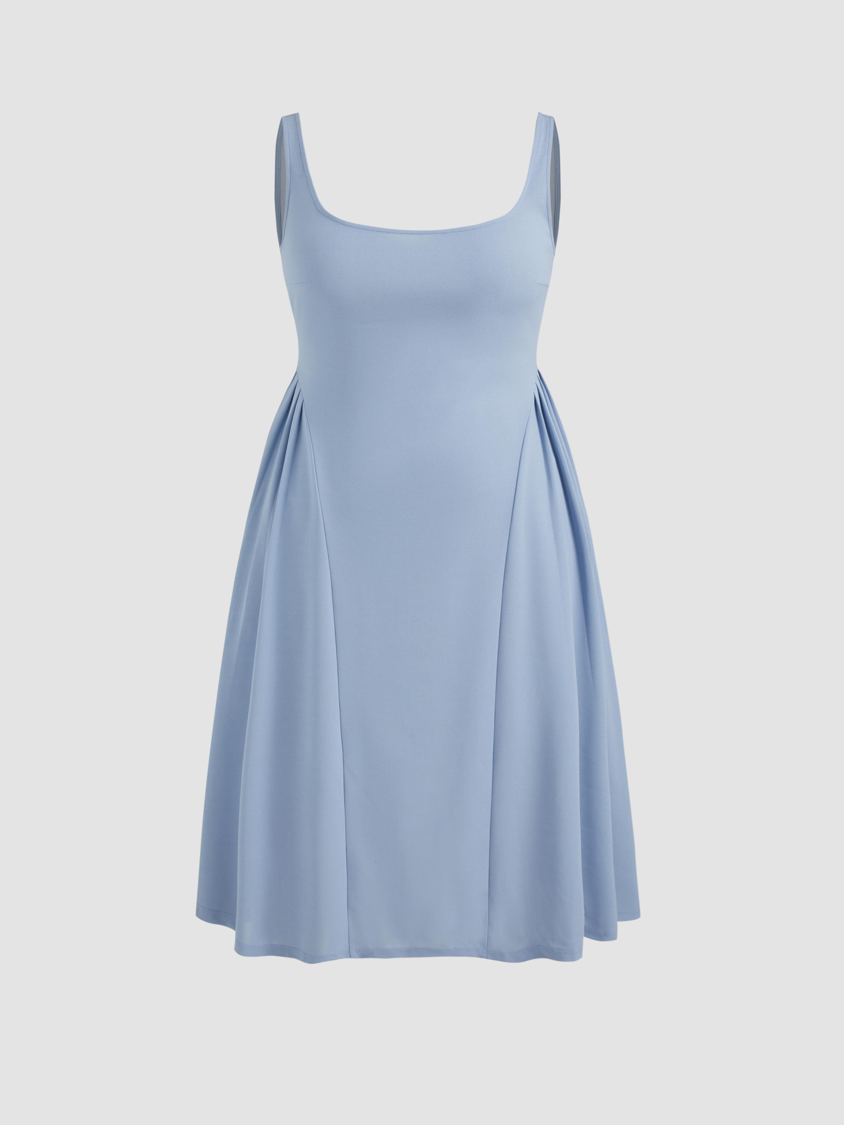 Woven Square Neck Solid Ruffle Midi Dress Curve & Plus by CIDER