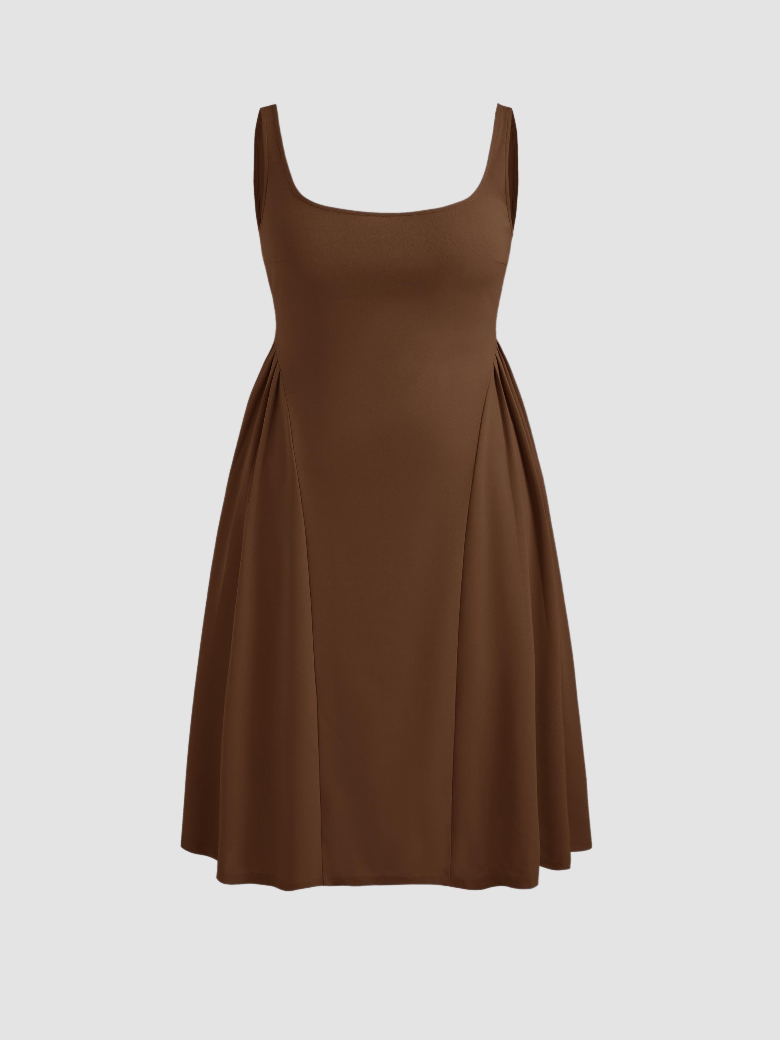 Woven Square Neck Solid Ruffle Midi Dress Curve & Plus by CIDER
