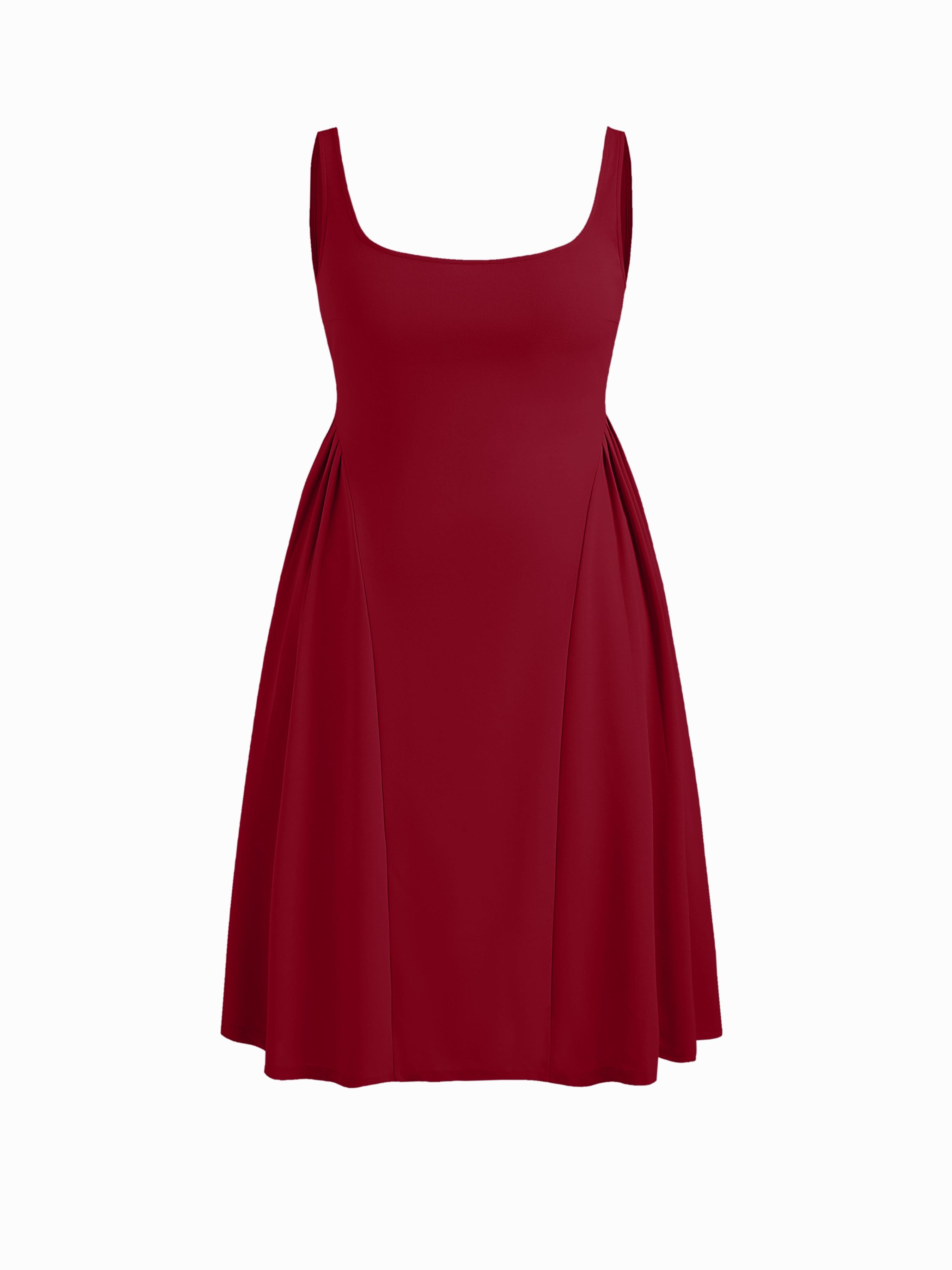 Woven Square Neck Solid Ruffle Midi Dress Curve & Plus by CIDER