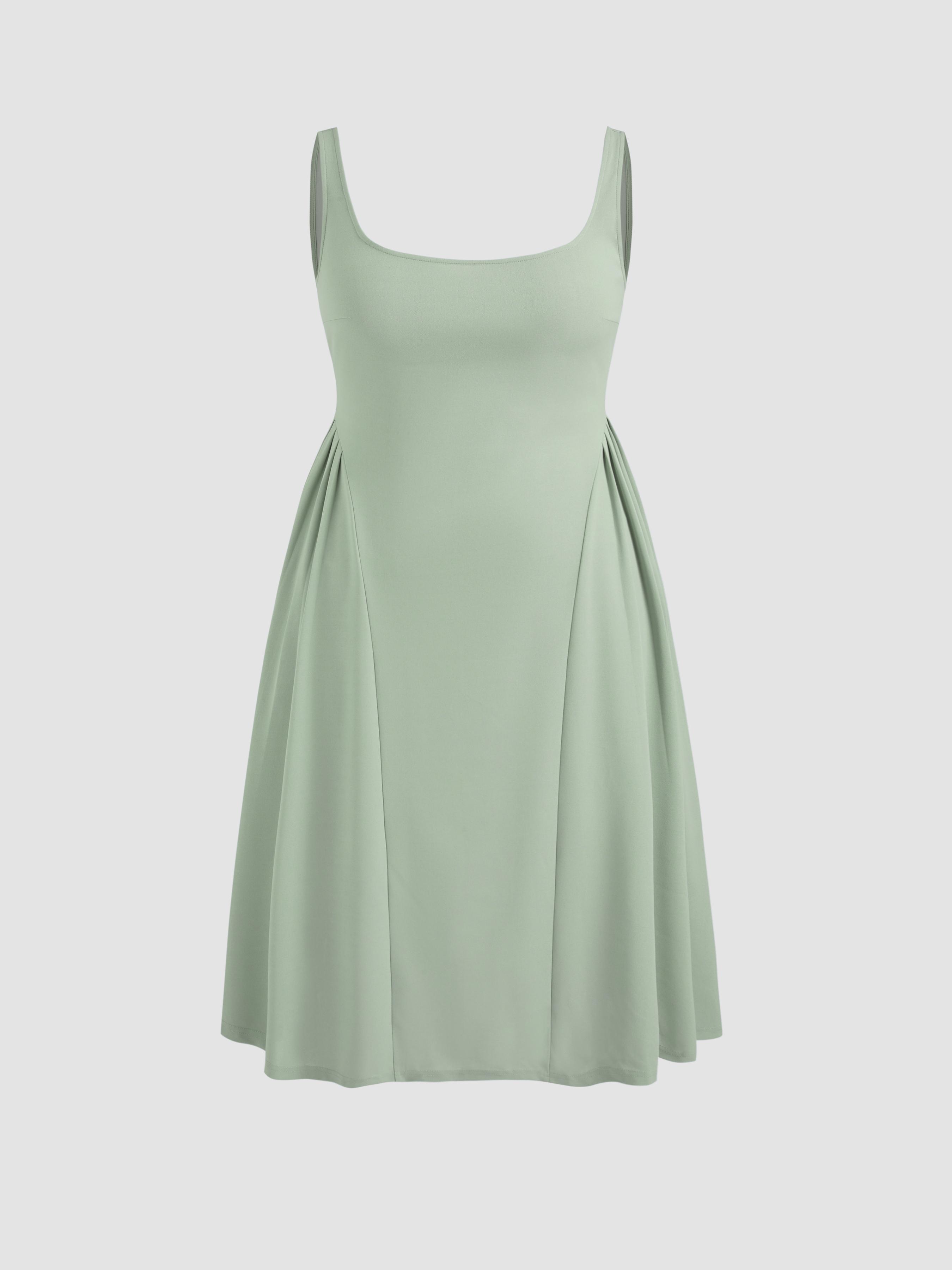 Woven Square Neck Solid Ruffle Midi Dress Curve & Plus by CIDER