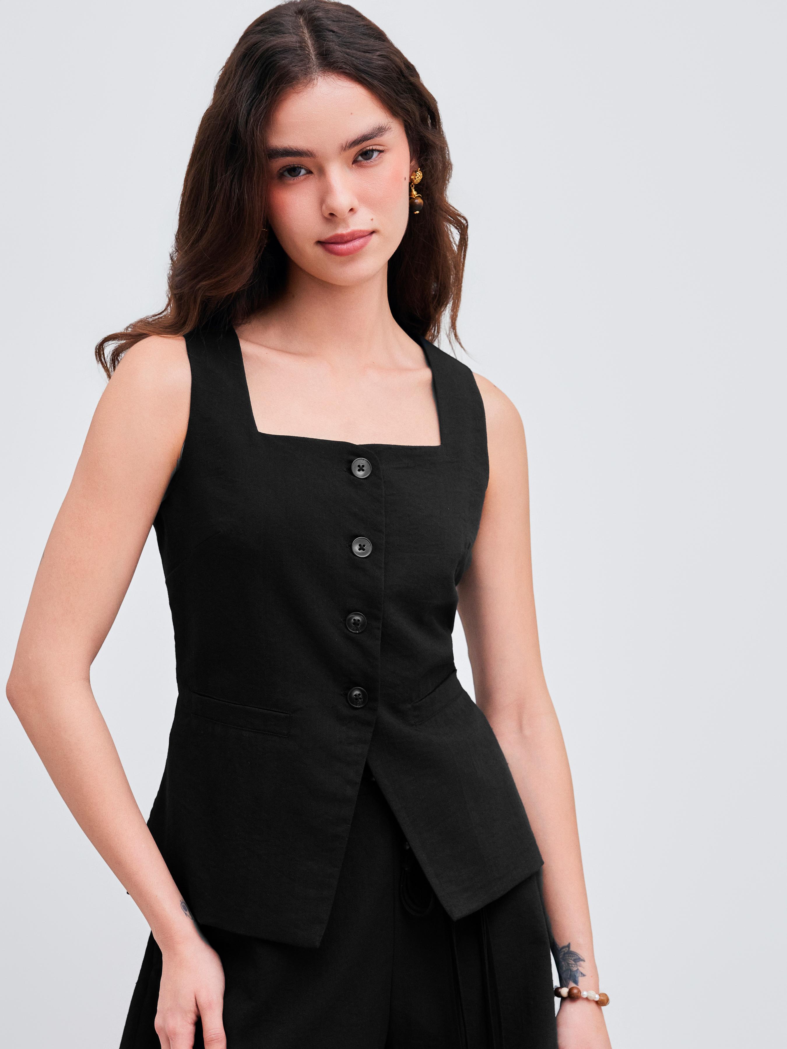 Woven Square Neck Waistcoat by CIDER