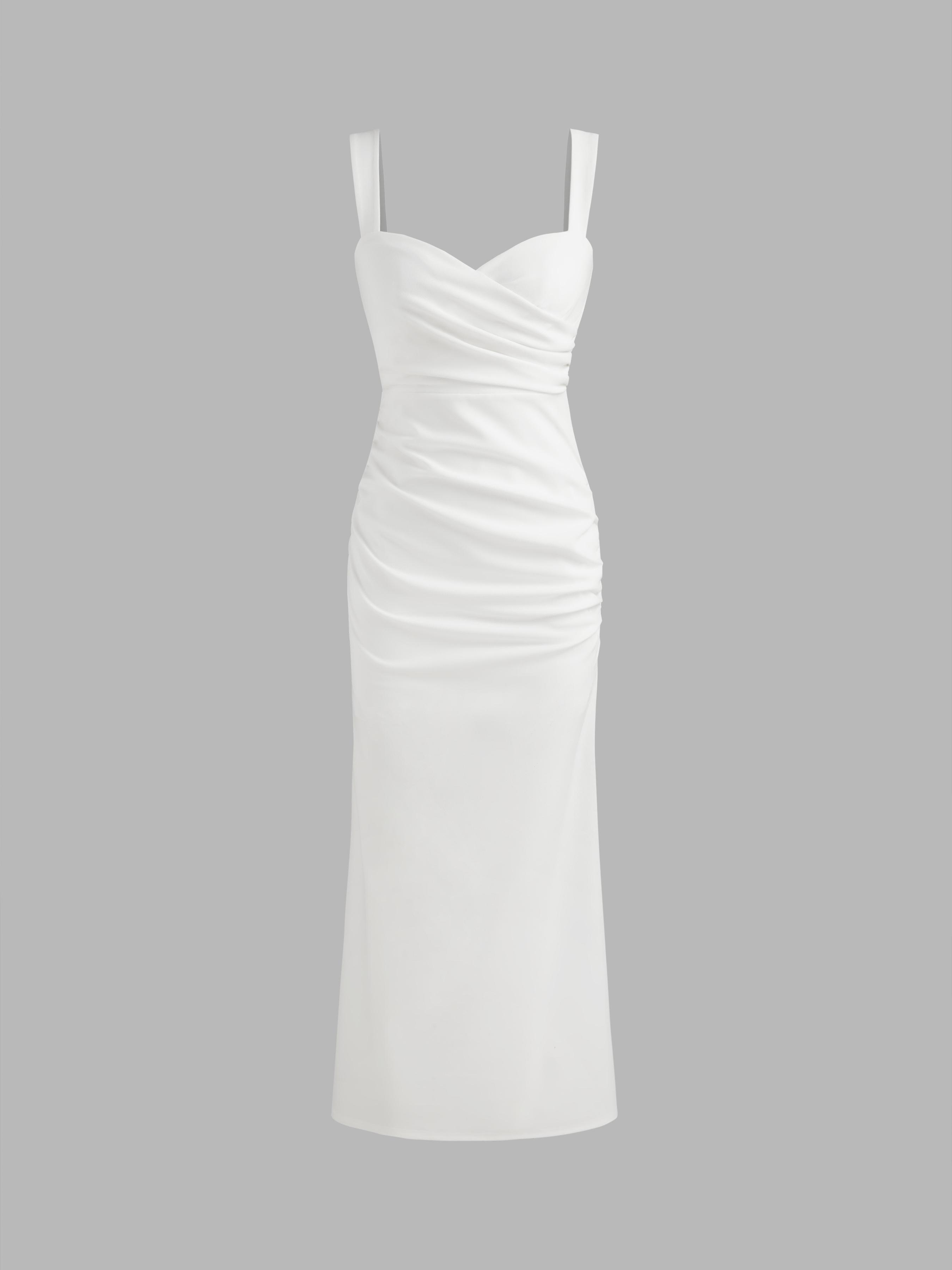 Woven Sweetheart Solid Ruched Maxi Dress by CIDER