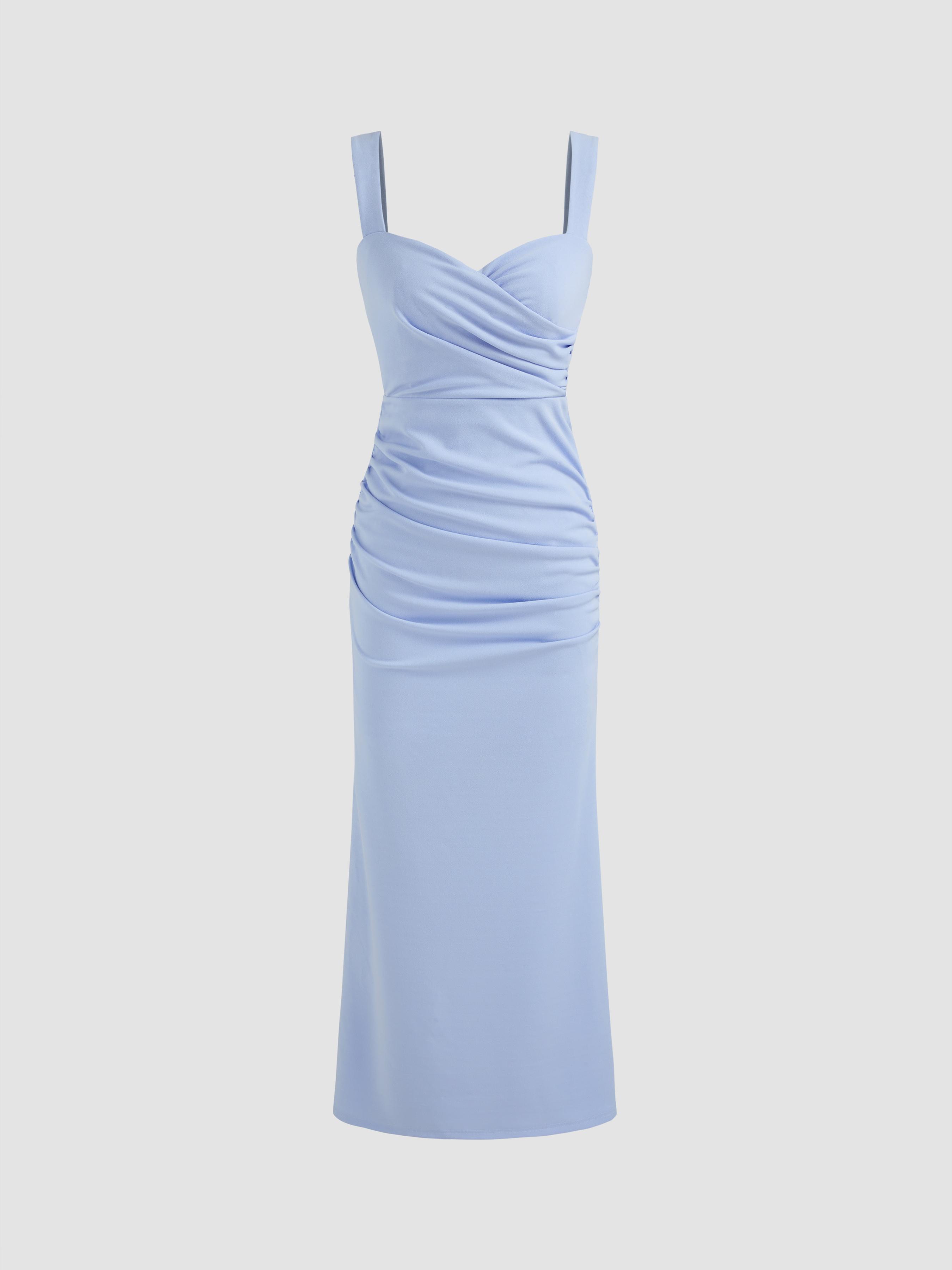 Woven Sweetheart Solid Ruched Maxi Dress by CIDER