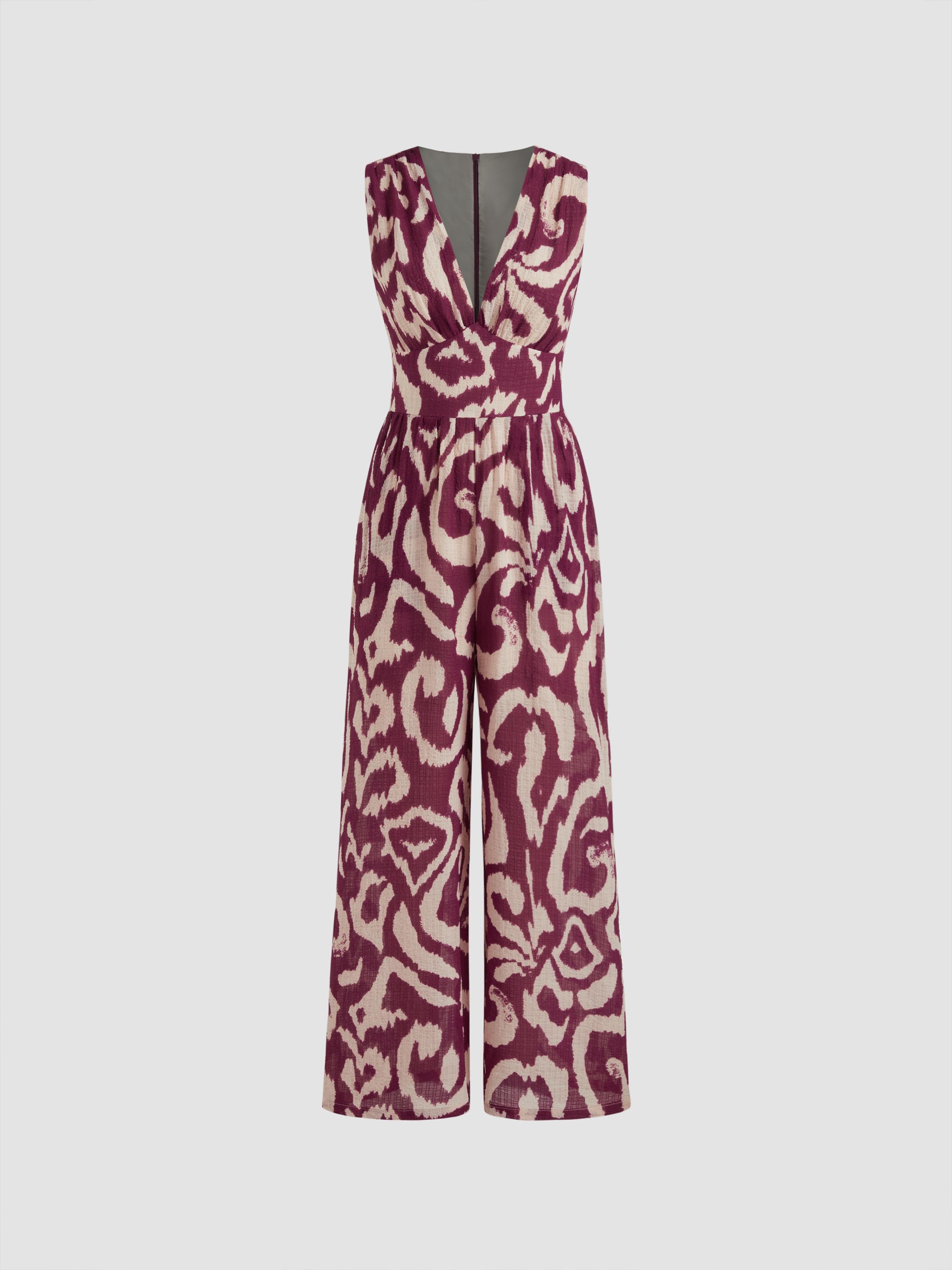 Woven V-neck Abstract Sleeveless Wide Leg Jumpsuit by CIDER