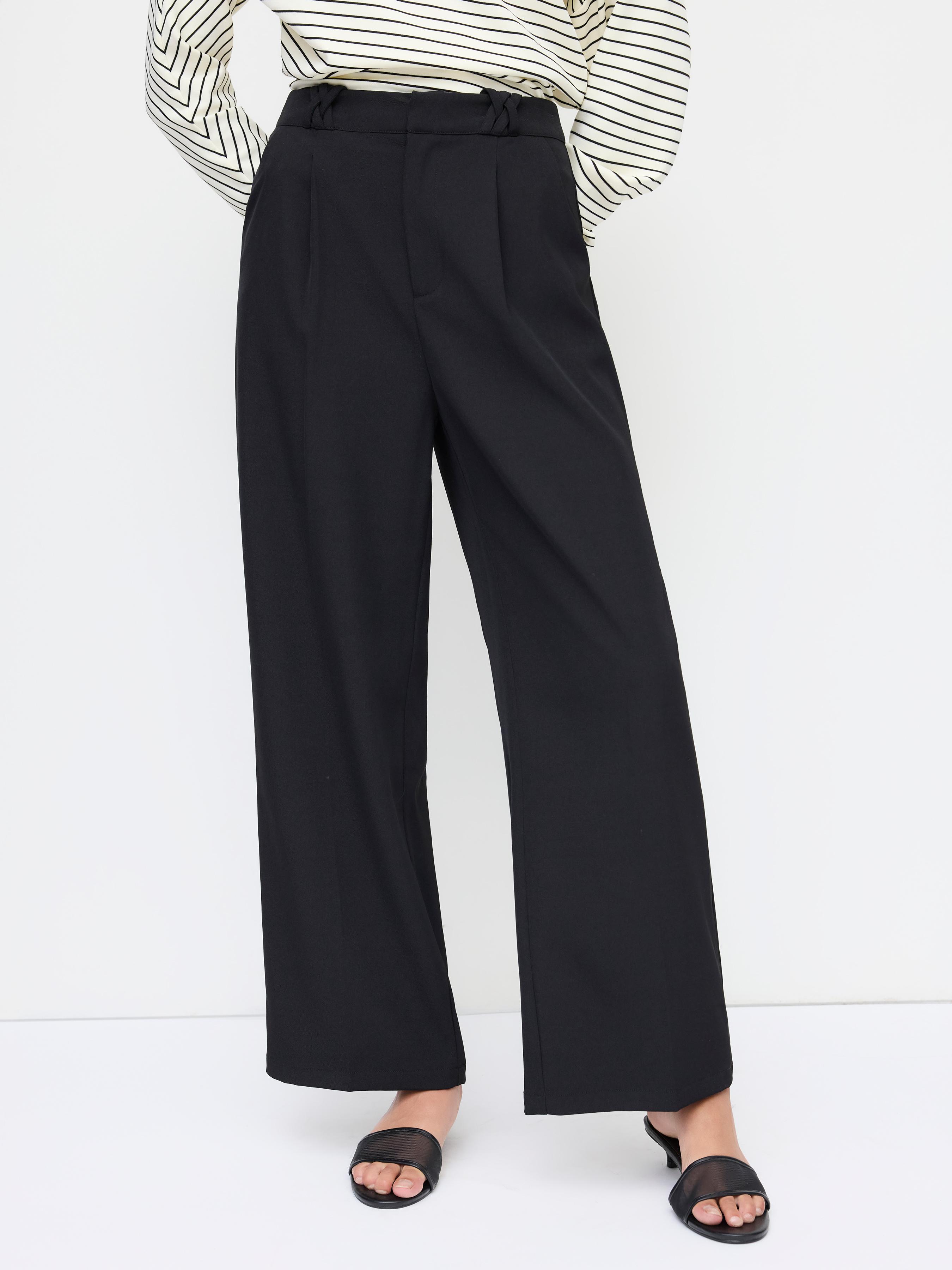 Wrinkle-free Fabric Mid Rise Pleated Straight Leg Trousers by CIDER
