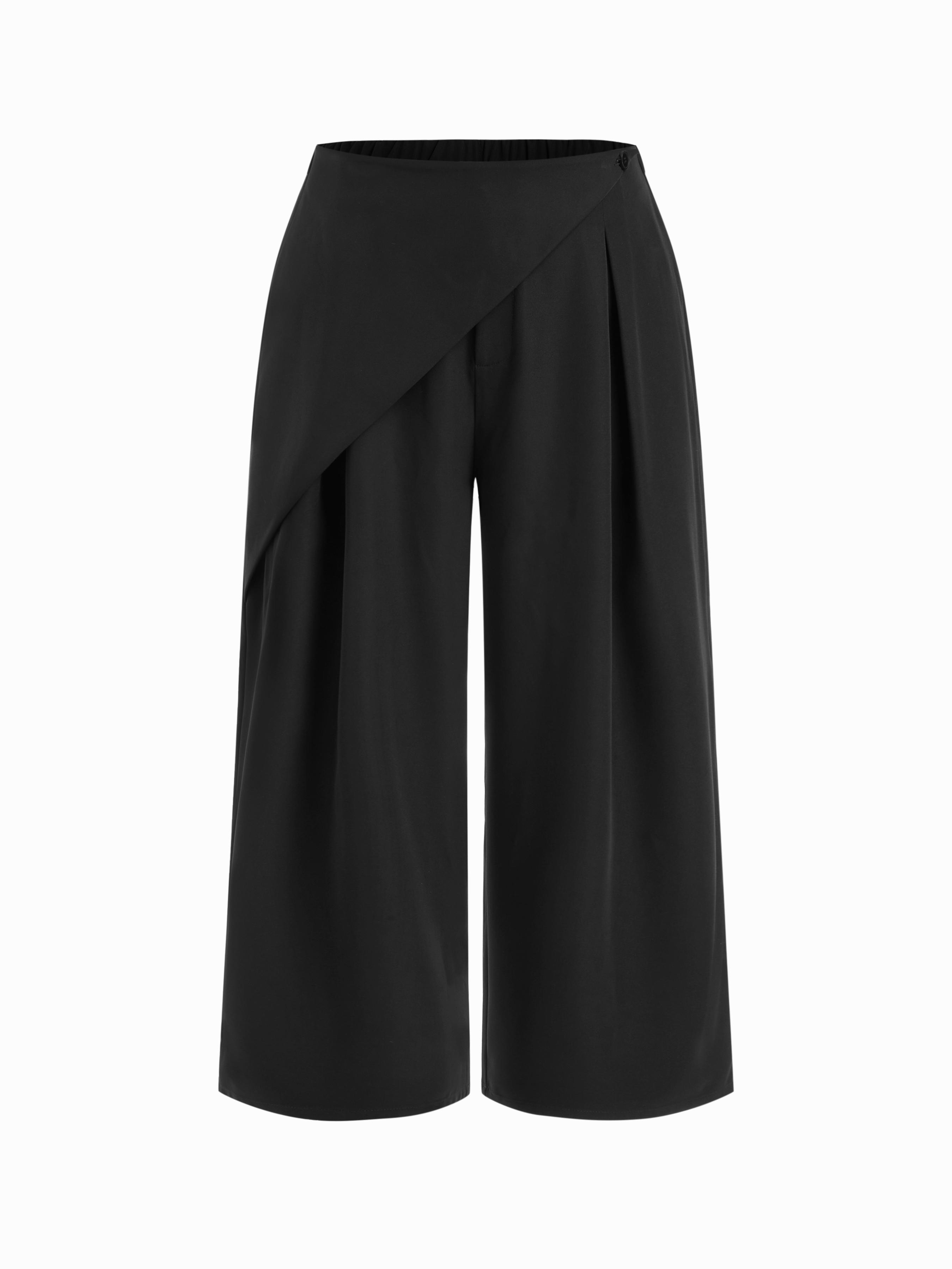 Wrinkle-free Fabric Mid Rise Wrap Wide Leg Trousers Curve & Plus by CIDER