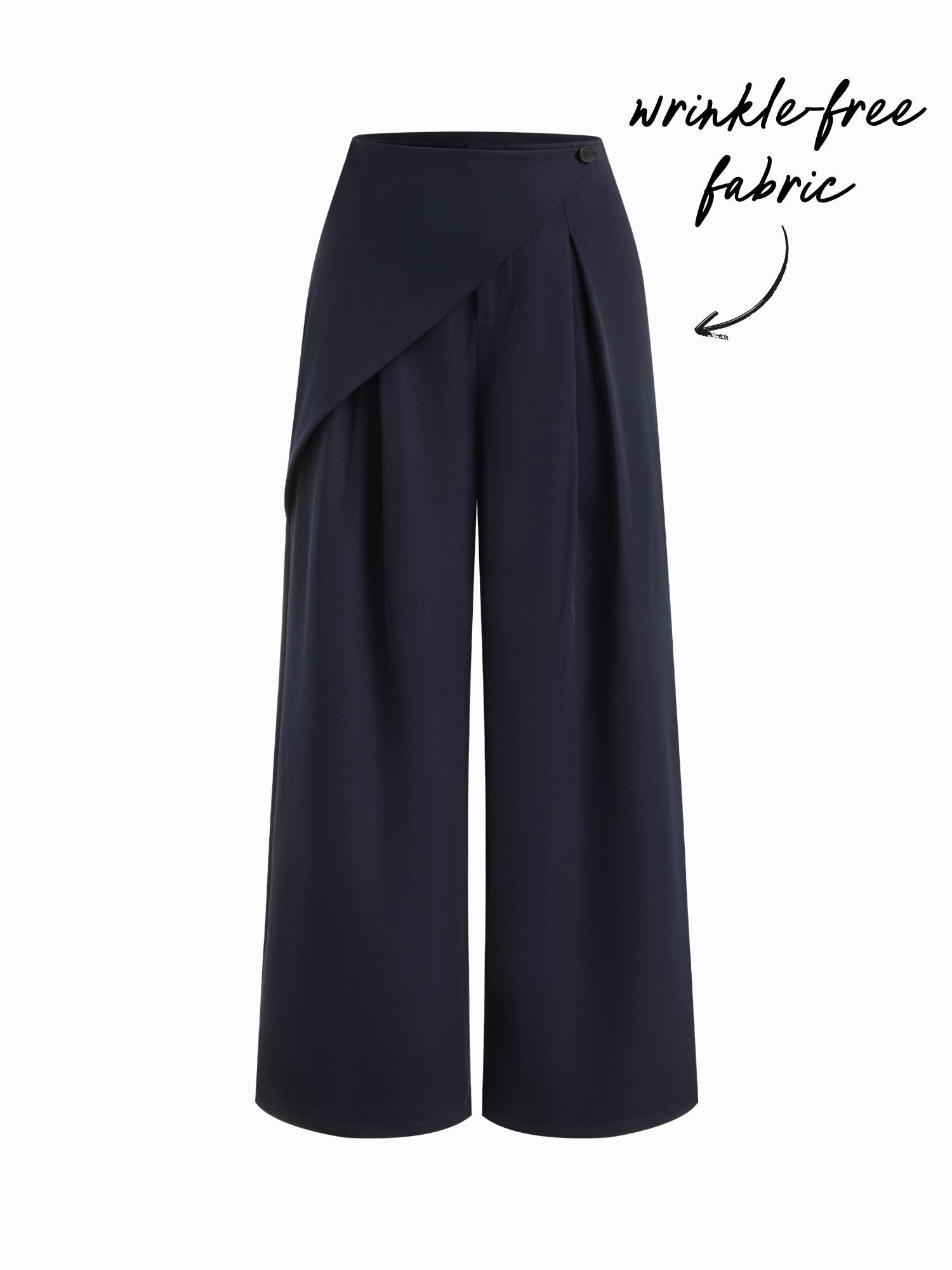 Wrinkle-free Fabric Mid Rise Wrap Wide Leg Trousers by CIDER