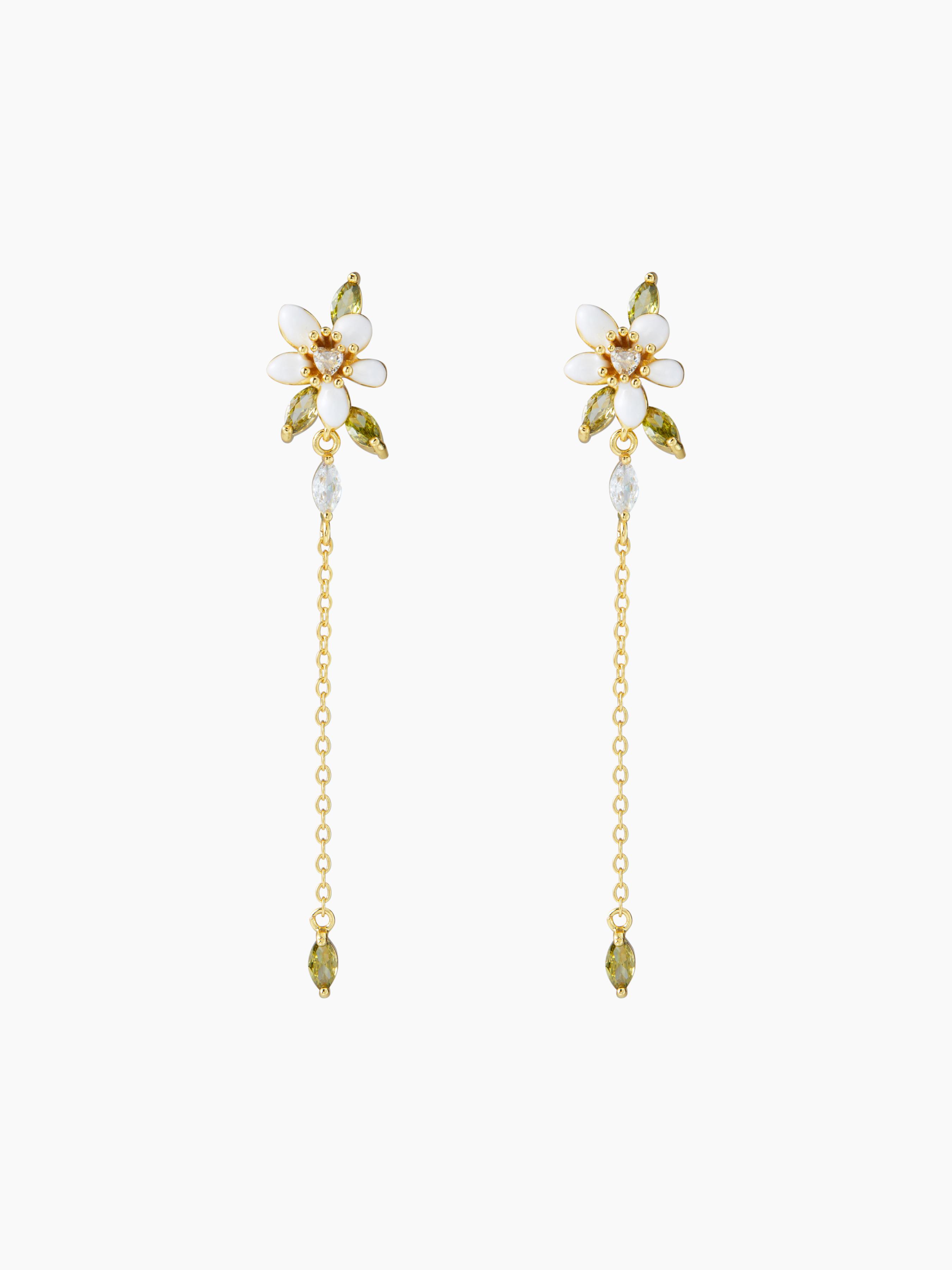 ZIRCON FLORAL & HEART CHAIN DROP EARRINGS by CIDER