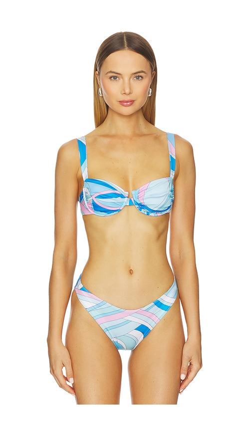 Cin Cin Ariel Ruched Bikini Top in Blue by CIN CIN