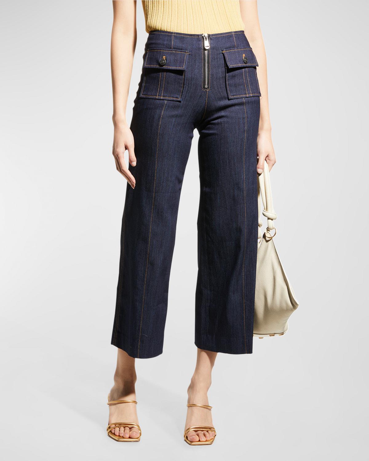 Azure Wide-Leg Stitched Pants by CINQ A SEPT
