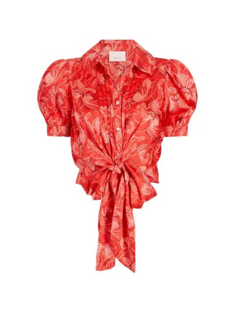 Botanical Floral Abena tie shirt by CINQ A SEPT