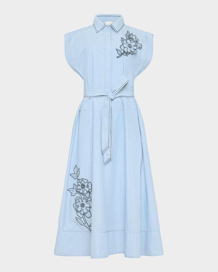 Callie Pinstripe Floral Midi Dress by CINQ A SEPT