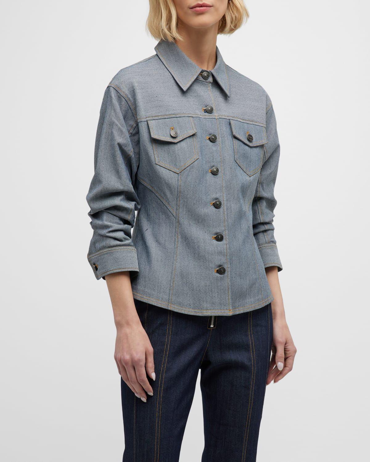 Canyon Reverse Denim Scrunched-Sleeve Jacket by CINQ A SEPT