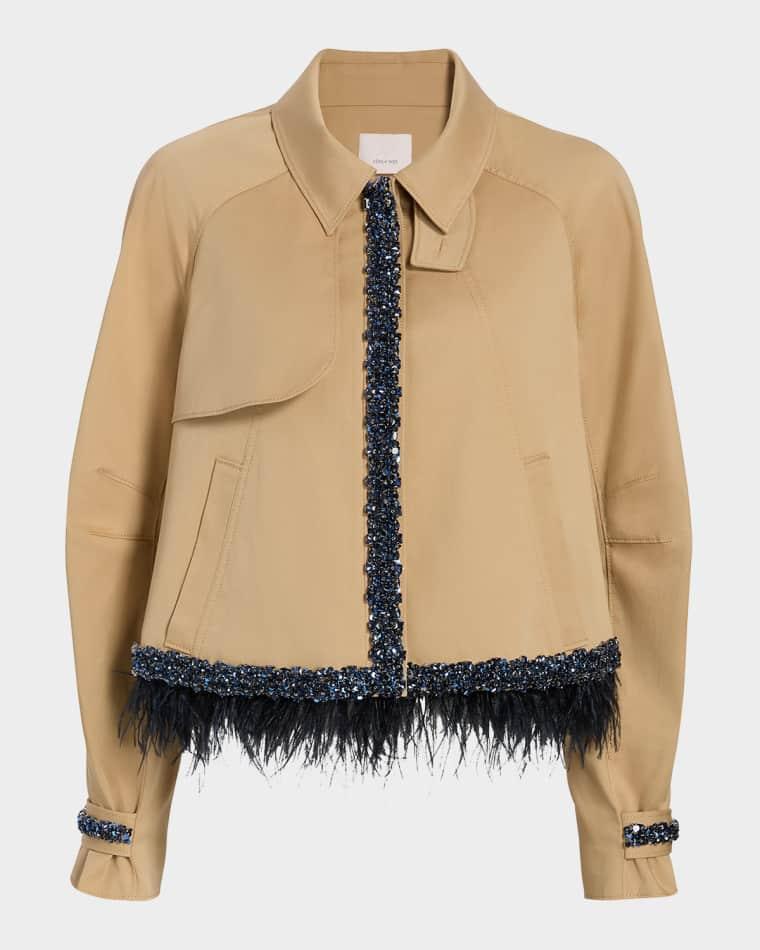 Carmila Embellished Feather-Trim Swing Jacket by CINQ A SEPT