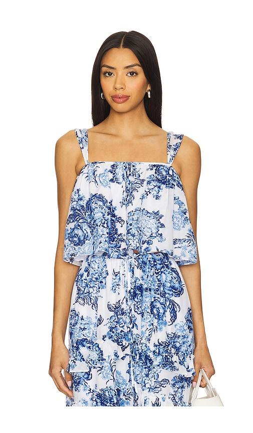 Cinq a Sept Costal Bouquet Kandra Top in Blue by CINQ A SEPT