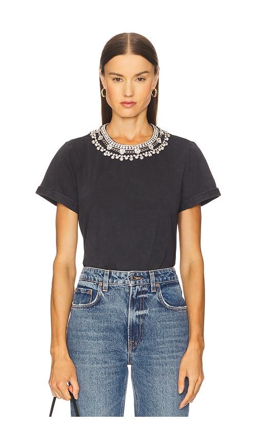 Cinq a Sept Necklace Washed Shrunken Tee in Charcoal by CINQ A SEPT