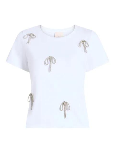 Corded rhinestone bow T-hirt by CINQ A SEPT