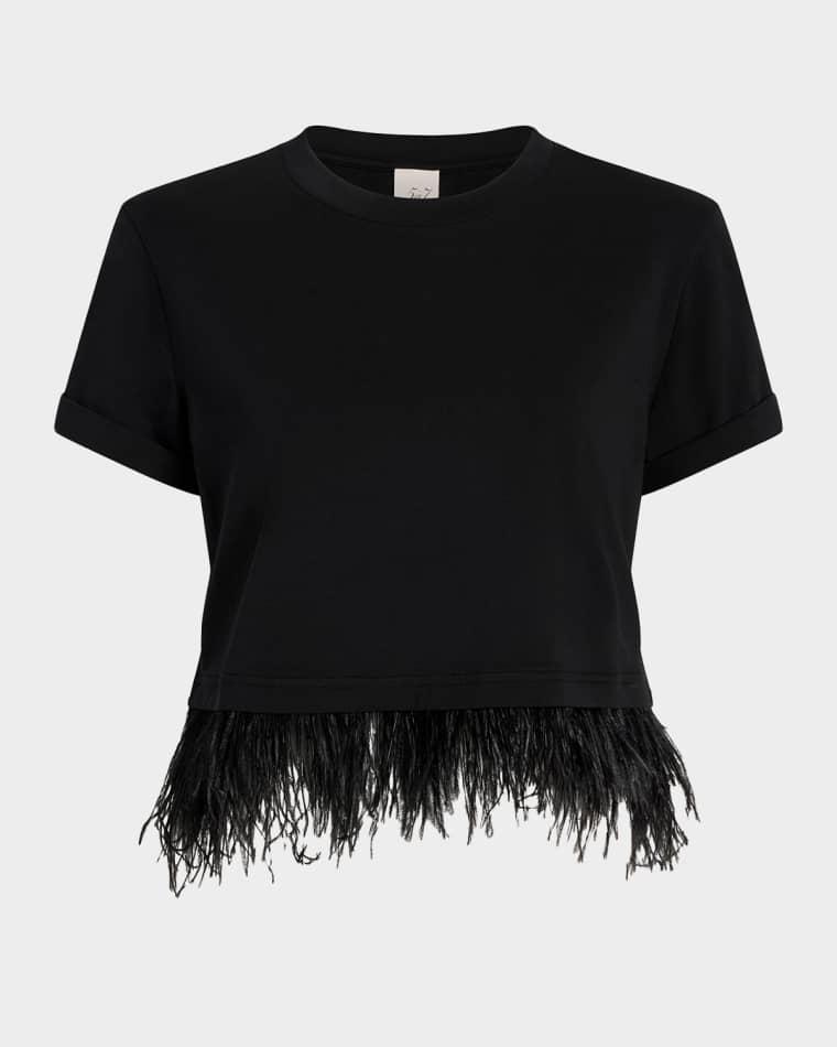 Cropped Feather-Trim Tee by CINQ A SEPT