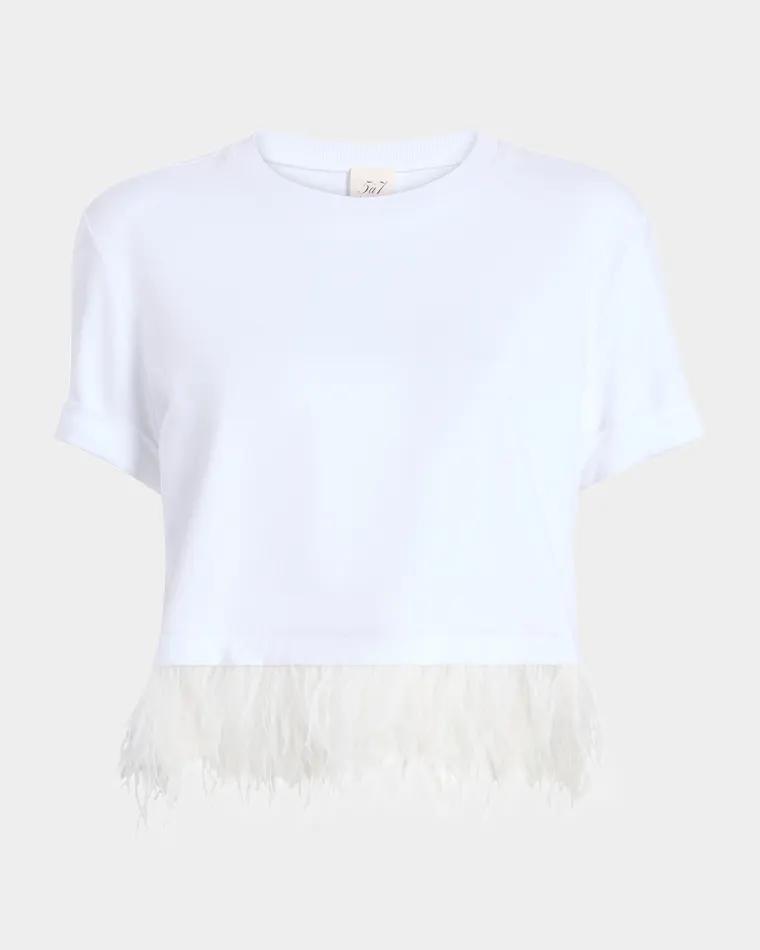 Cropped Feather-Trim Tee by CINQ A SEPT