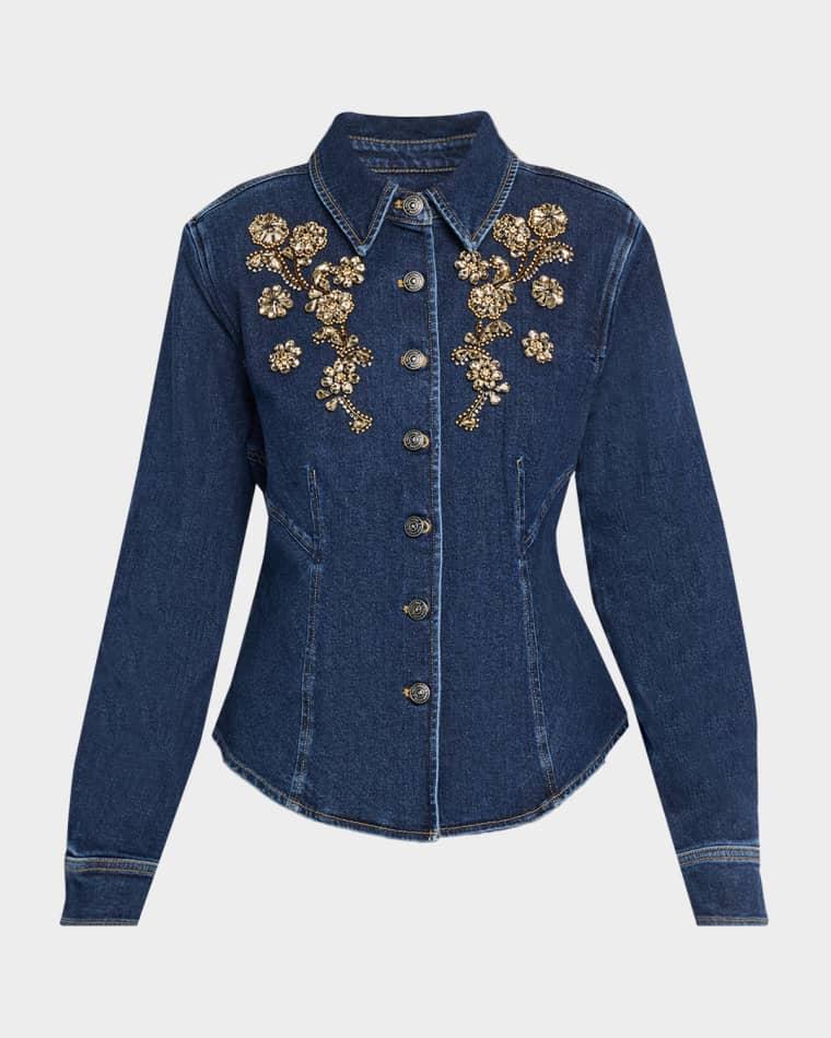 Crystal Ivy Embellished Denim Shirt by CINQ A SEPT
