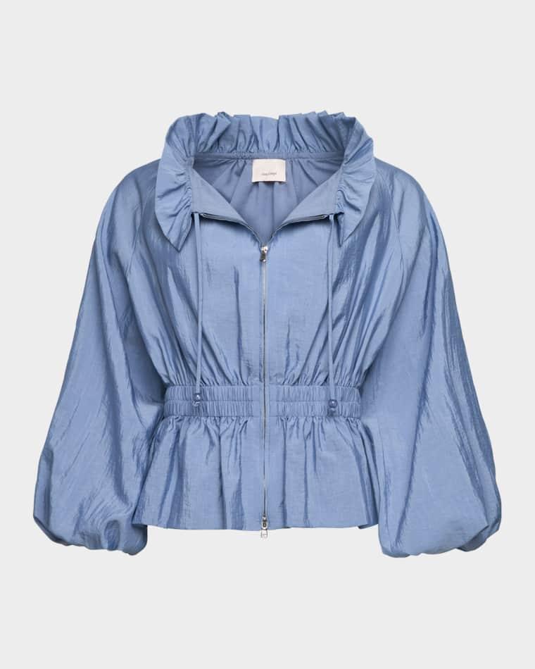 Deana Ruffled-Collar Nylon Peplum Jacket by CINQ A SEPT