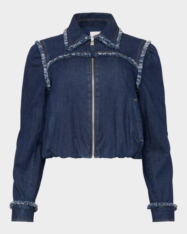 Denim Fringe-Trim Jacket by CINQ A SEPT