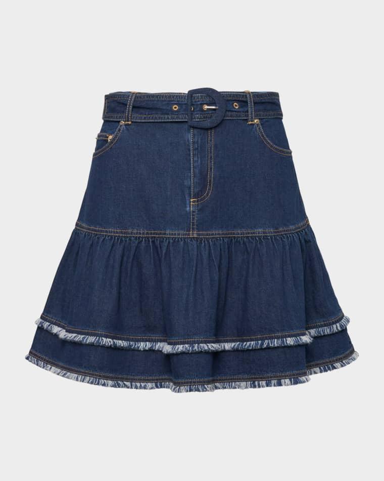 Denim Fringe-Trim Mini Skirt by CINQ A SEPT