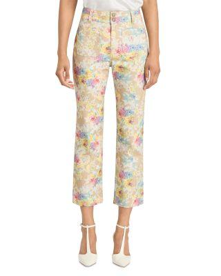 Dorothea Ikat Bouquet High Rise Ankle Jeans in Khaki Multi by CINQ A SEPT