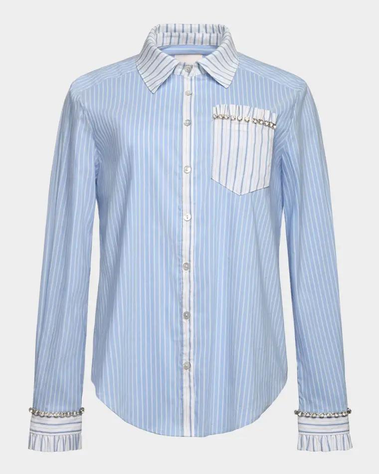 Dorsia Crystal-Embellished Pinstripe Button-Front Shirt by CINQ A SEPT