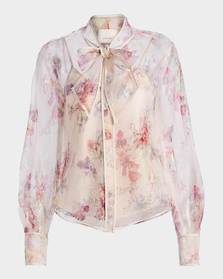 Farouz Iris Bouquet Silk Organza Top by CINQ A SEPT