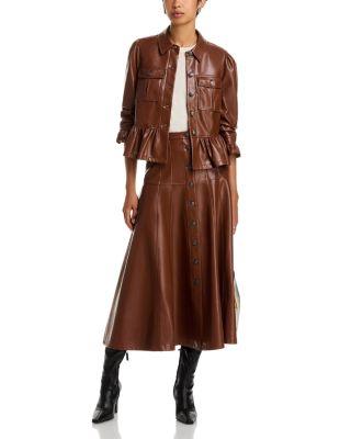 Faux Leather Delanie Jacket & Veena Faux Leather Midi Skirt by CINQ A SEPT