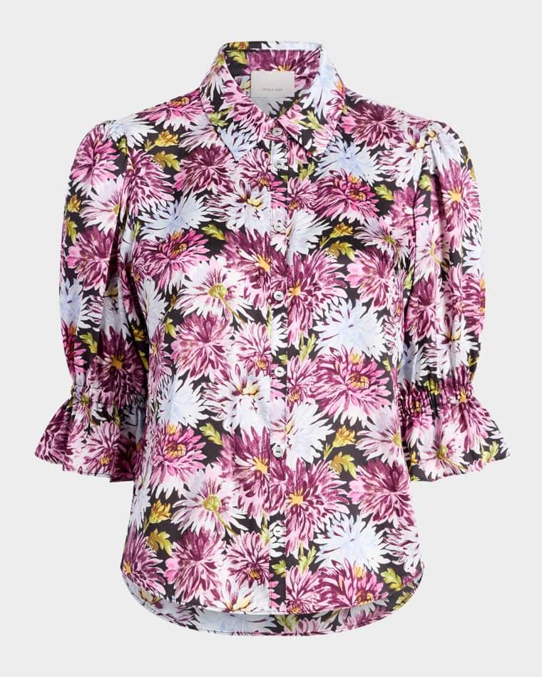 Fiona Puff-Sleeve Dahlia-Print Shirt by CINQ A SEPT
