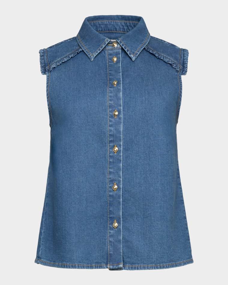 Florance Ruffle-Trim Sleeveless Denim Top by CINQ A SEPT