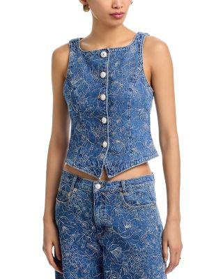 Garden Doodle Denim Vest by CINQ A SEPT