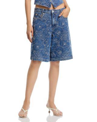 Garden Doodle High Rise Jean Shorts in Salt Breez by CINQ A SEPT
